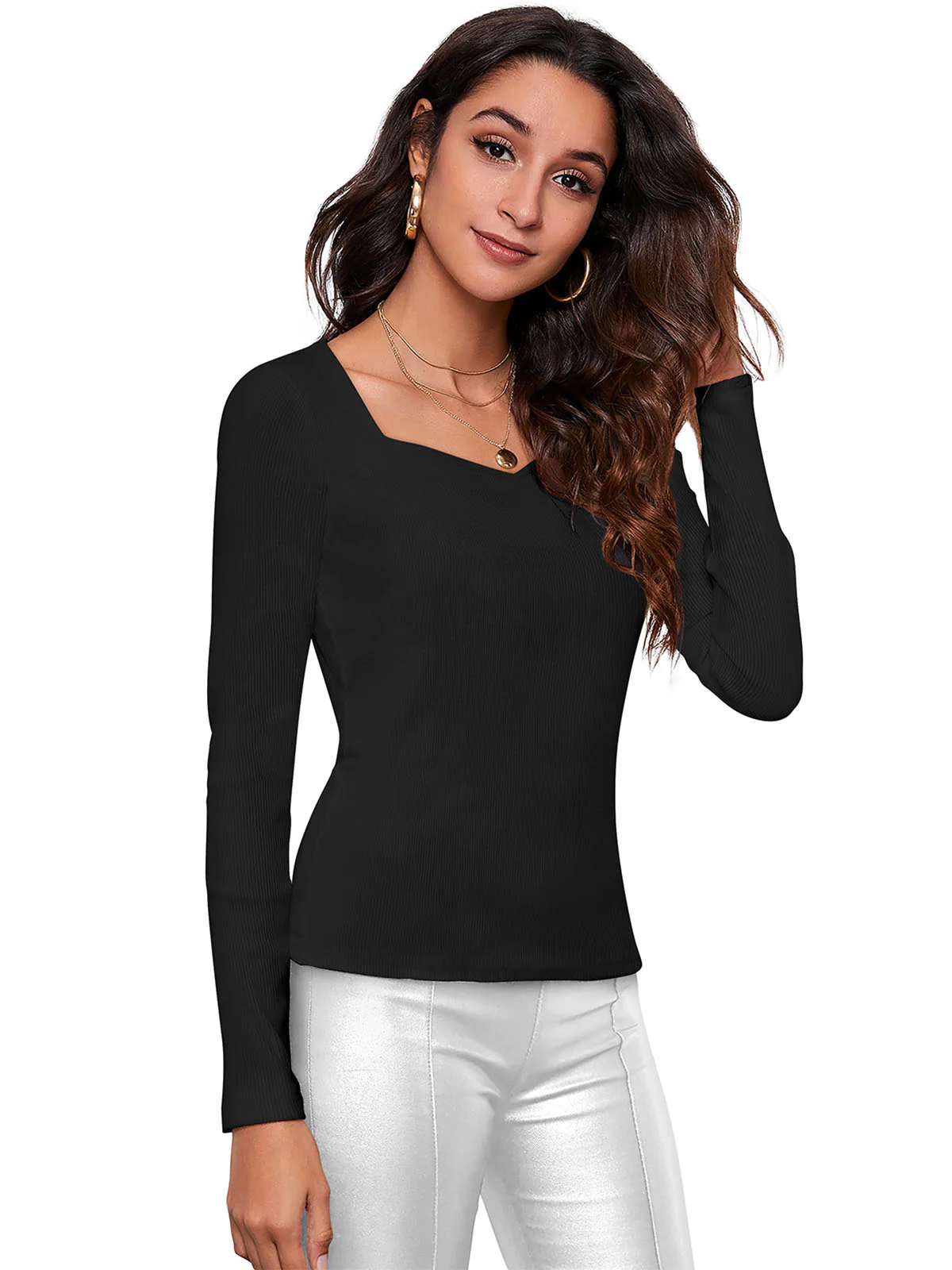 Odette Black Cotton Solid Top For Women - Image 3