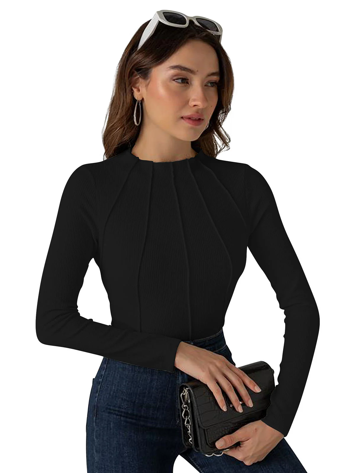 Odette Black Cotton Solid Top For Women - Image 2