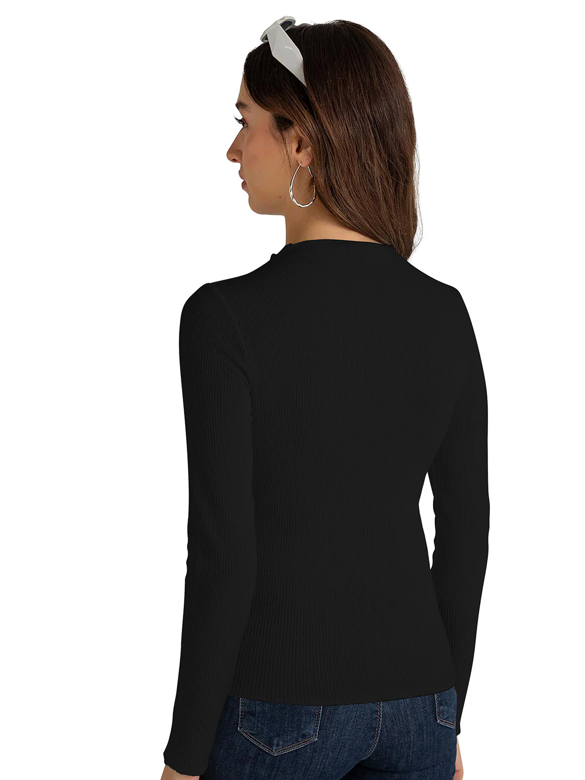 Odette Black Cotton Solid Top For Women - Image 4