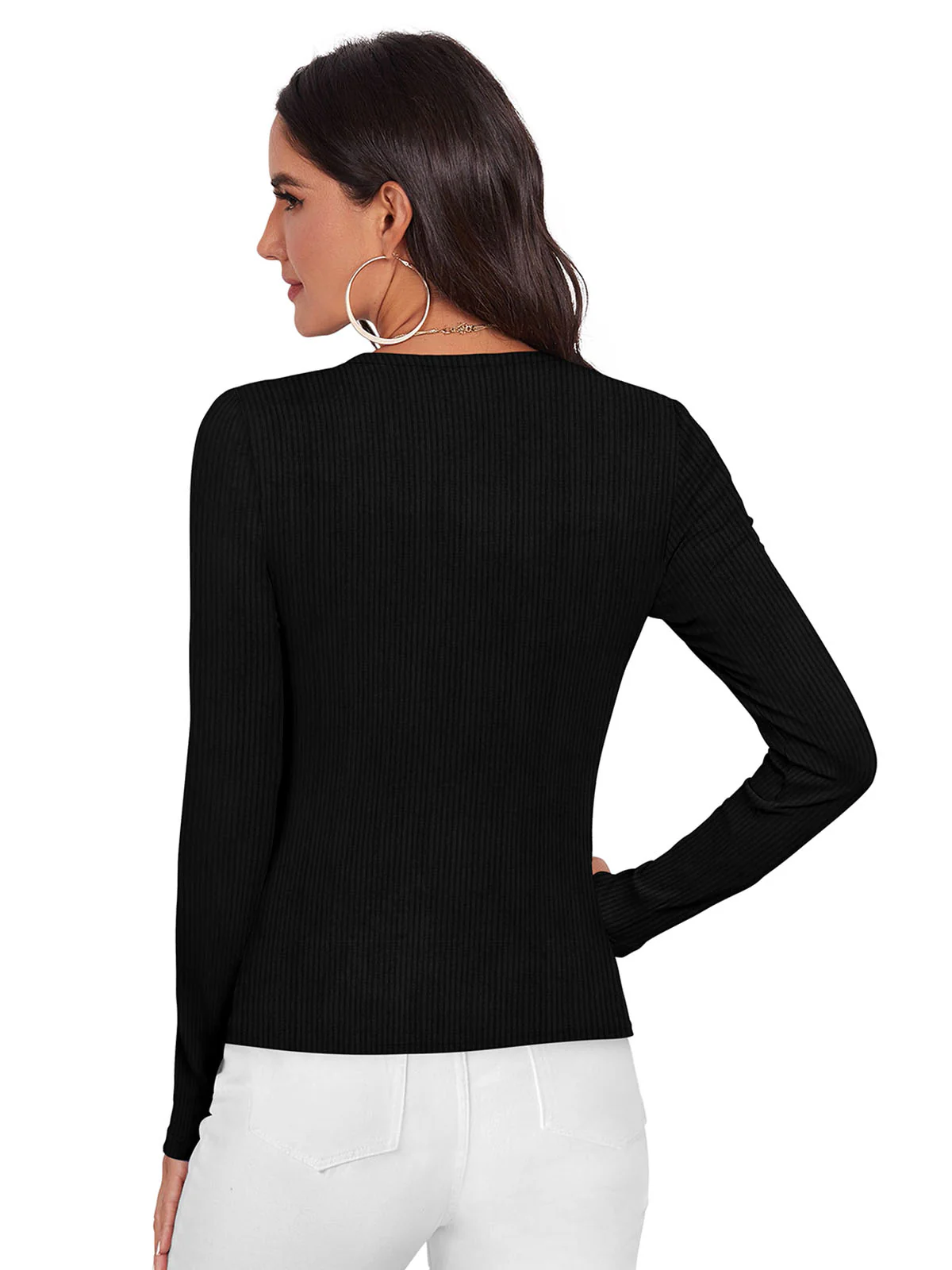 Odette Black Cotton Solid Top For Women - Image 4
