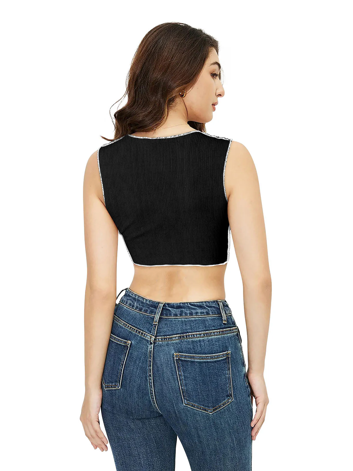 Odette Black Cotton Solid Top For Women - Image 4