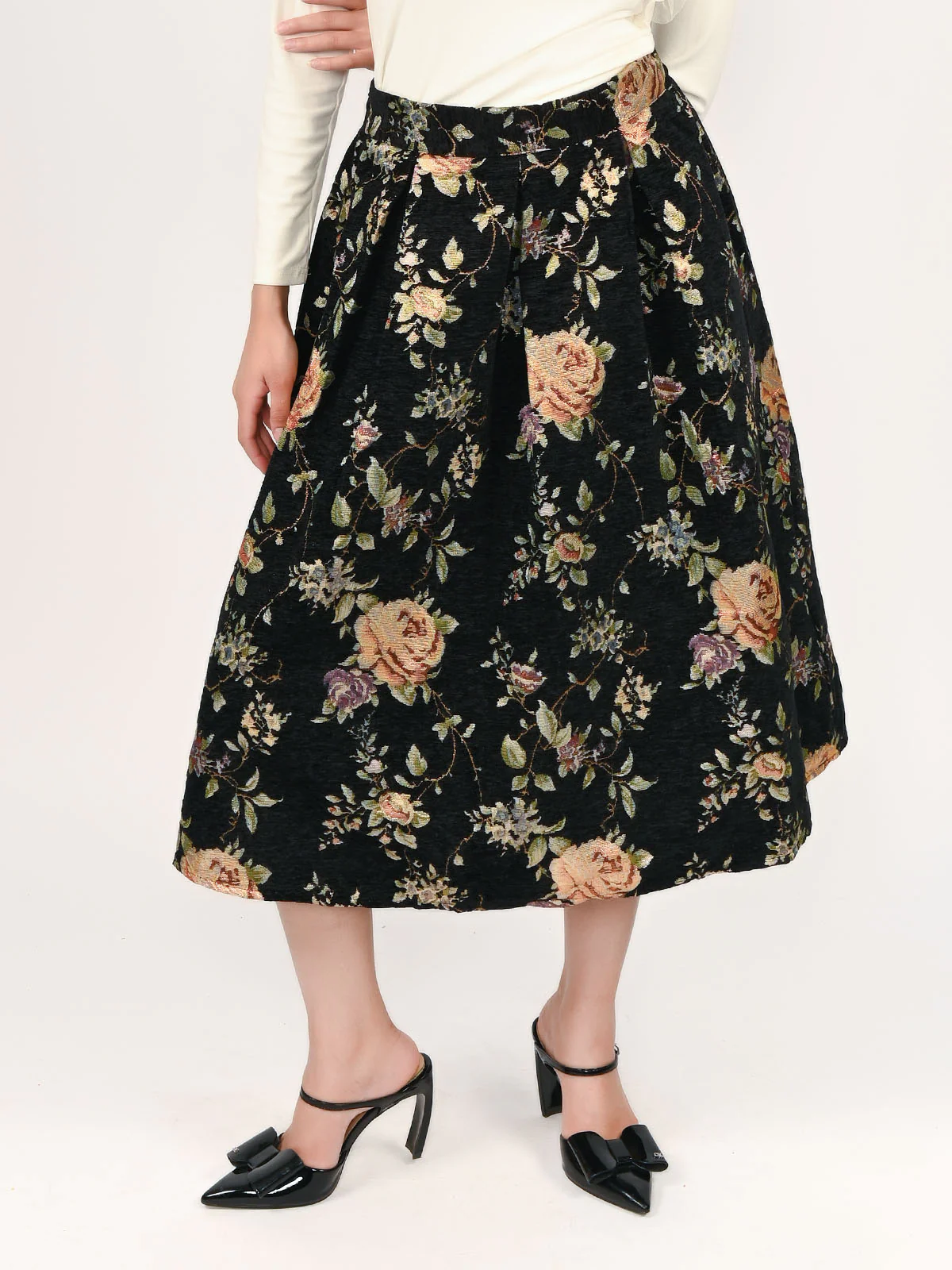 Odette Black Cotton Twill Woven Skirt For Women - Image 2