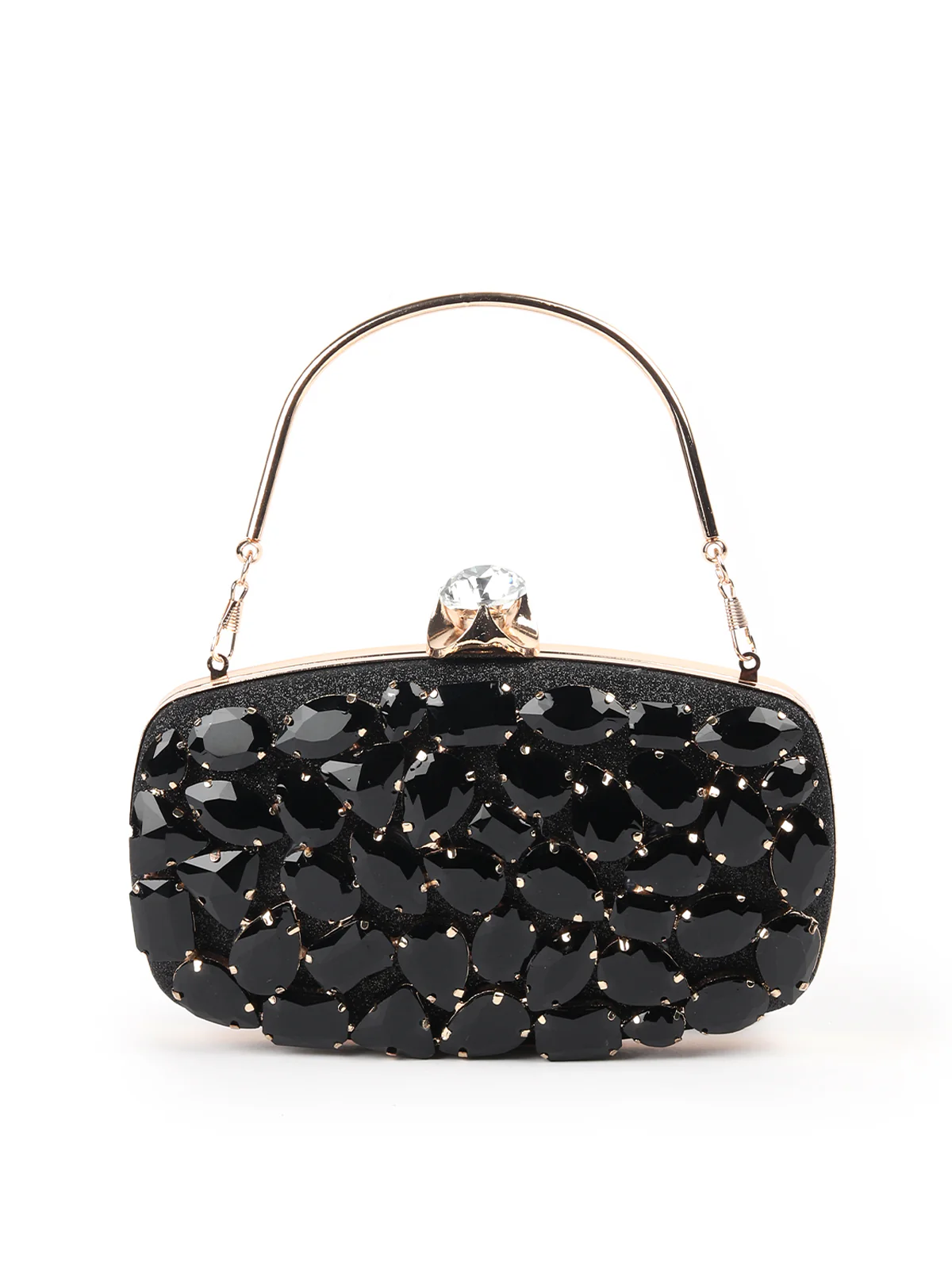 Odette Black Crystal Embellished Clutch For Women - Image 3