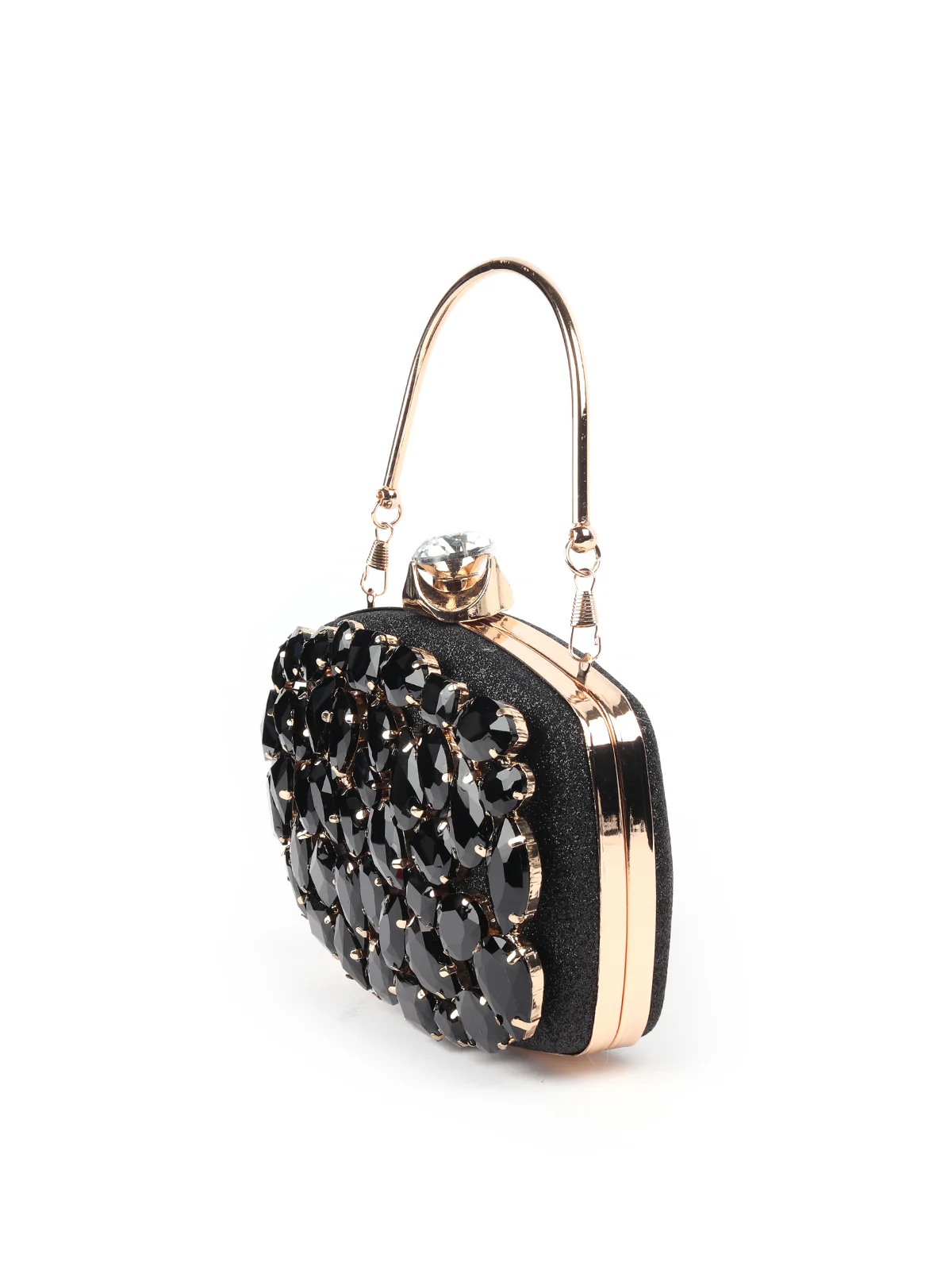 Odette Black Crystal Embellished Clutch For Women - Image 4