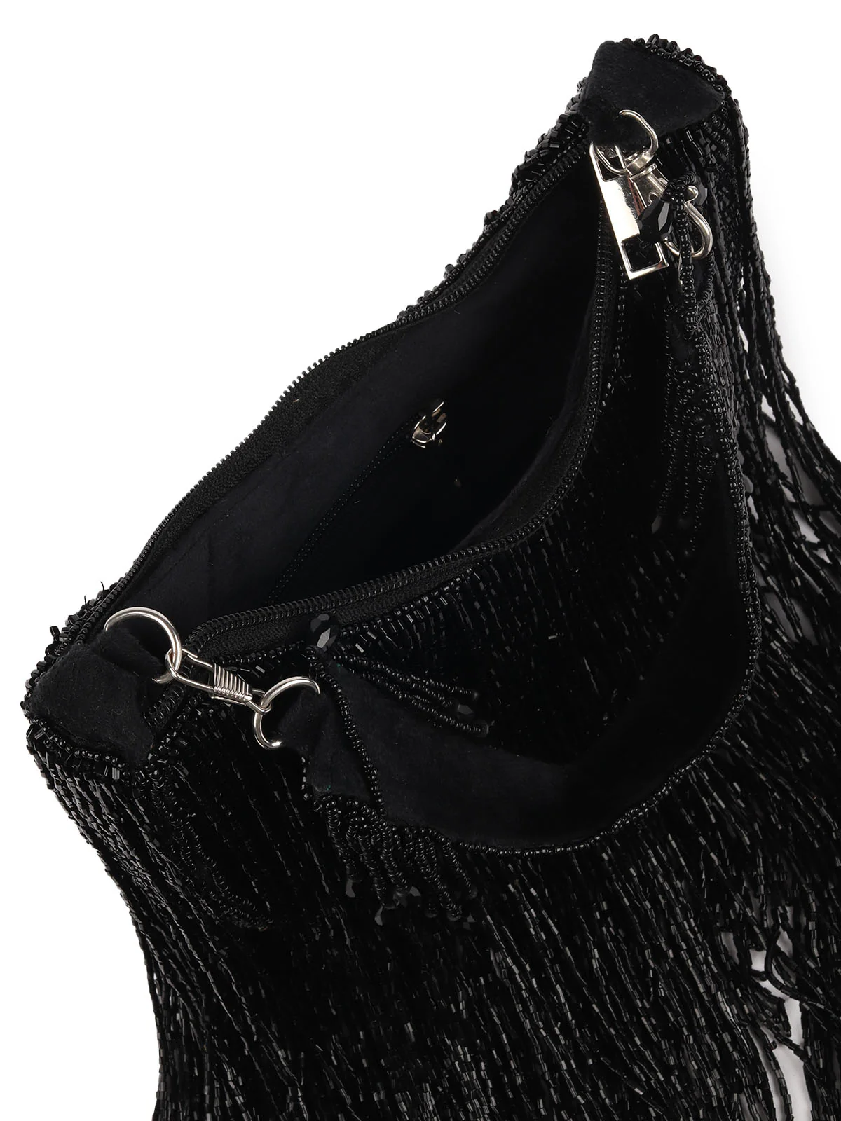Odette Black Cutdana Beads Tasseled Clutch For Women - Image 6