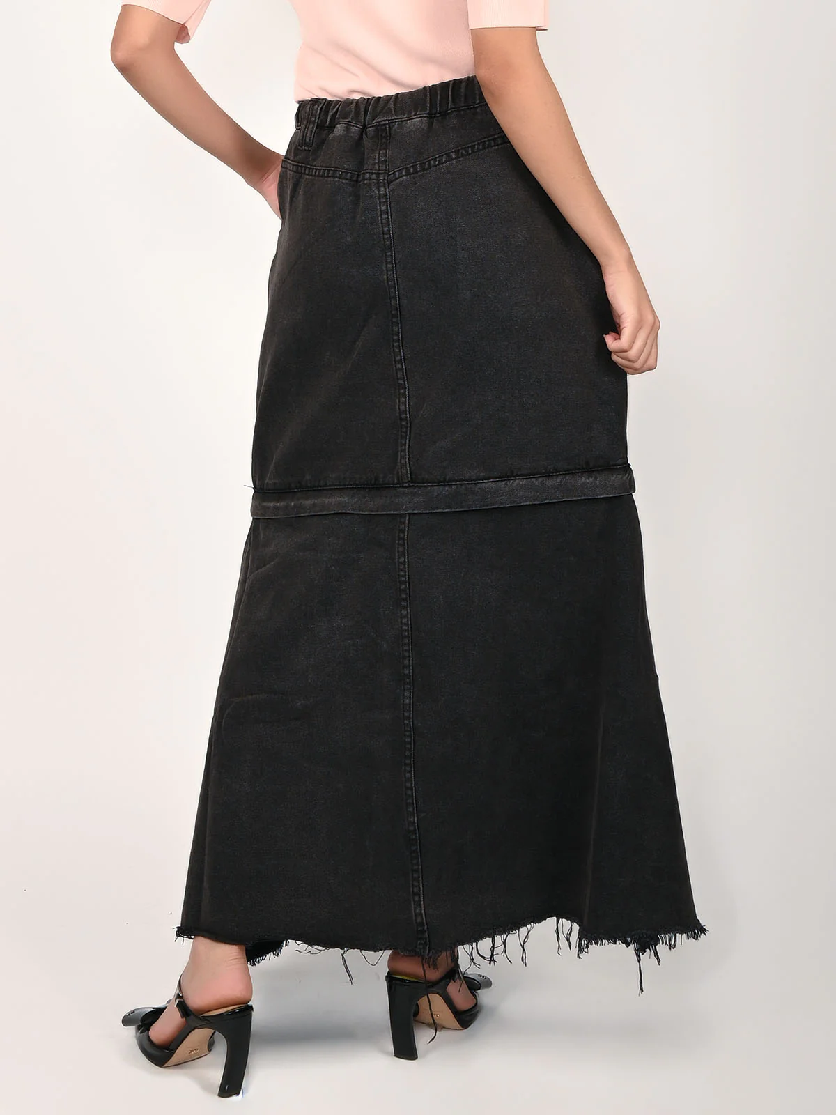 Odette Black Denim Solid Skirt For Women - Image 4