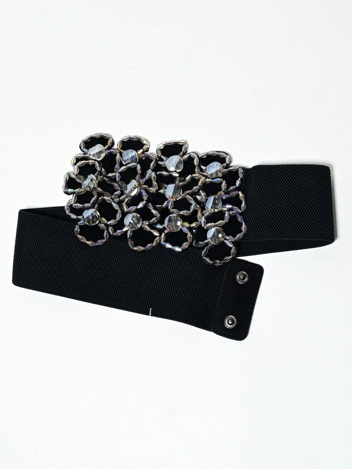 Odette Black Elastic Beaded Pearl Belt For Women - Image 3