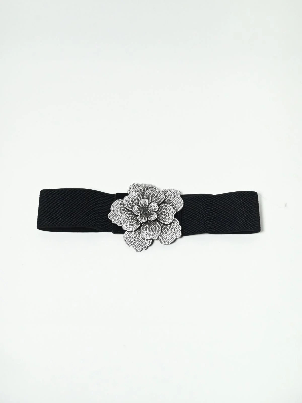 Odette Black Elastic Embellished Belt For Women - Image 3