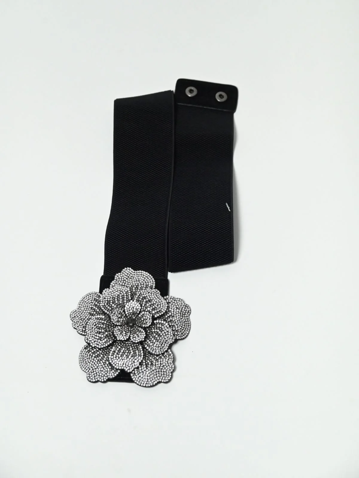 Odette Black Elastic Embellished Belt For Women - Image 4