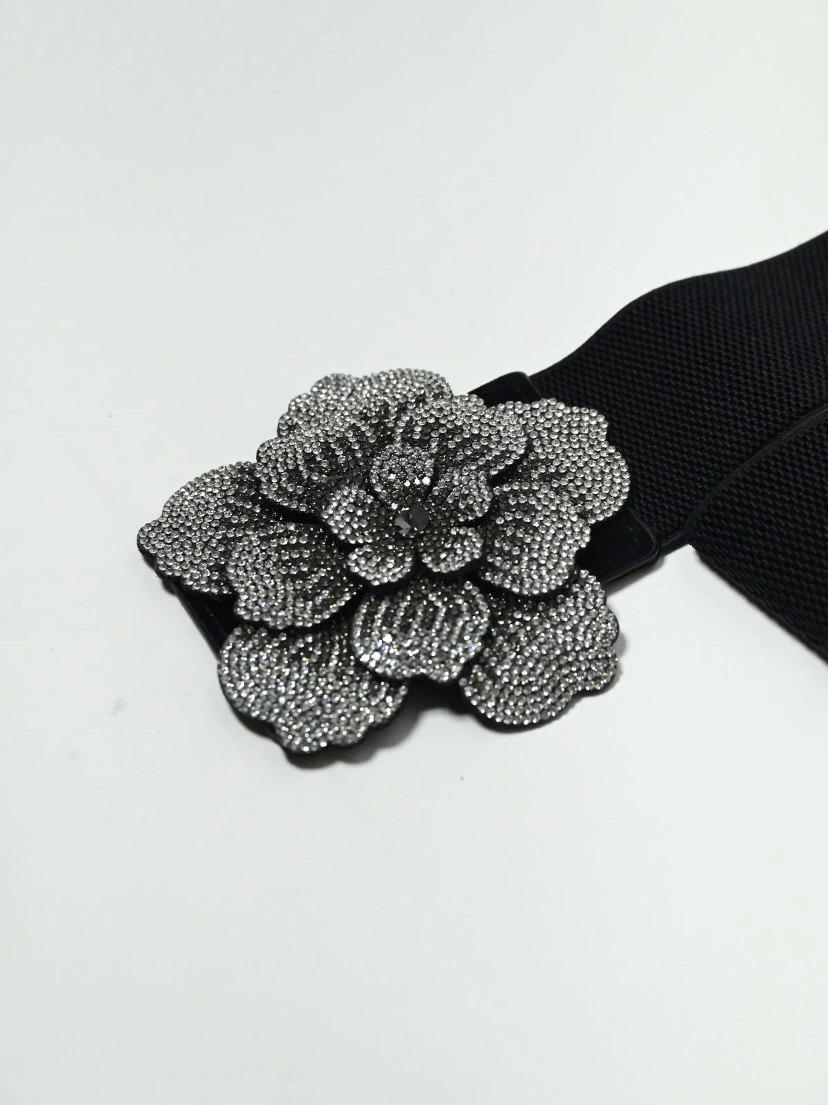 Odette Black Elastic Embellished Belt For Women - Image 6
