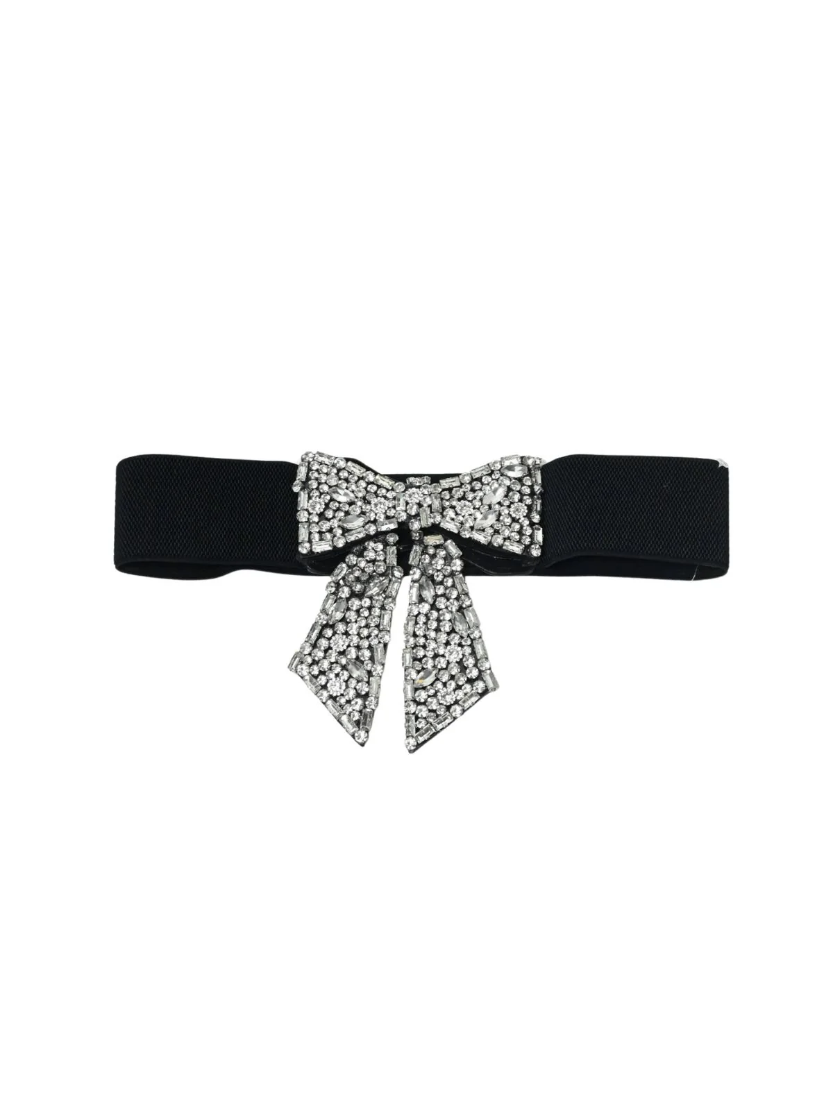 Odette Black Elastic Embellished Belt For Women - Image 3