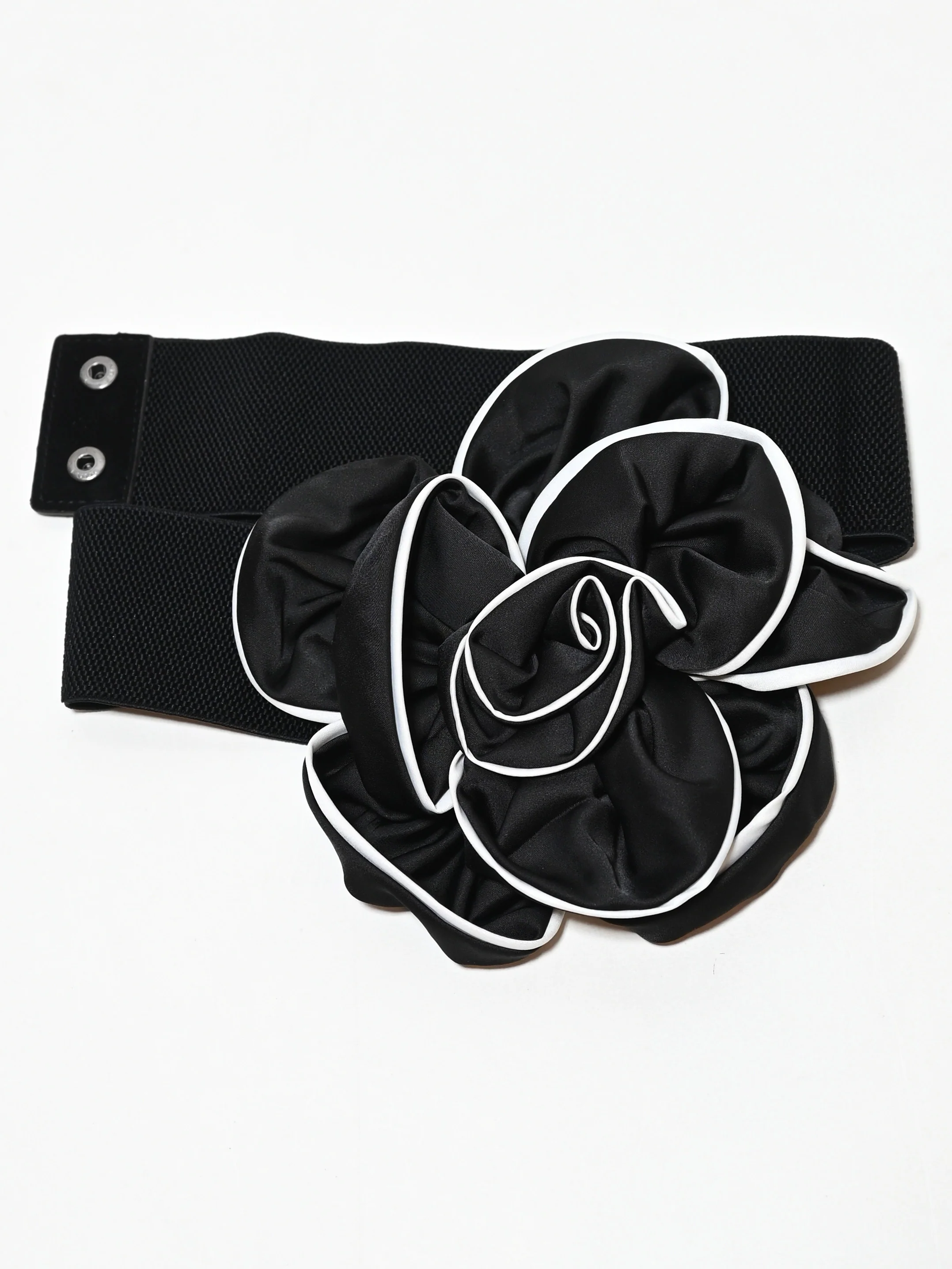 Odette Black Elastic Gathered Belt For Women - Image 4