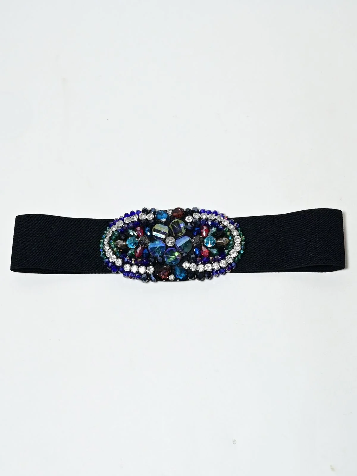 Odette Black Elastic Stone Belt For Women - Image 2