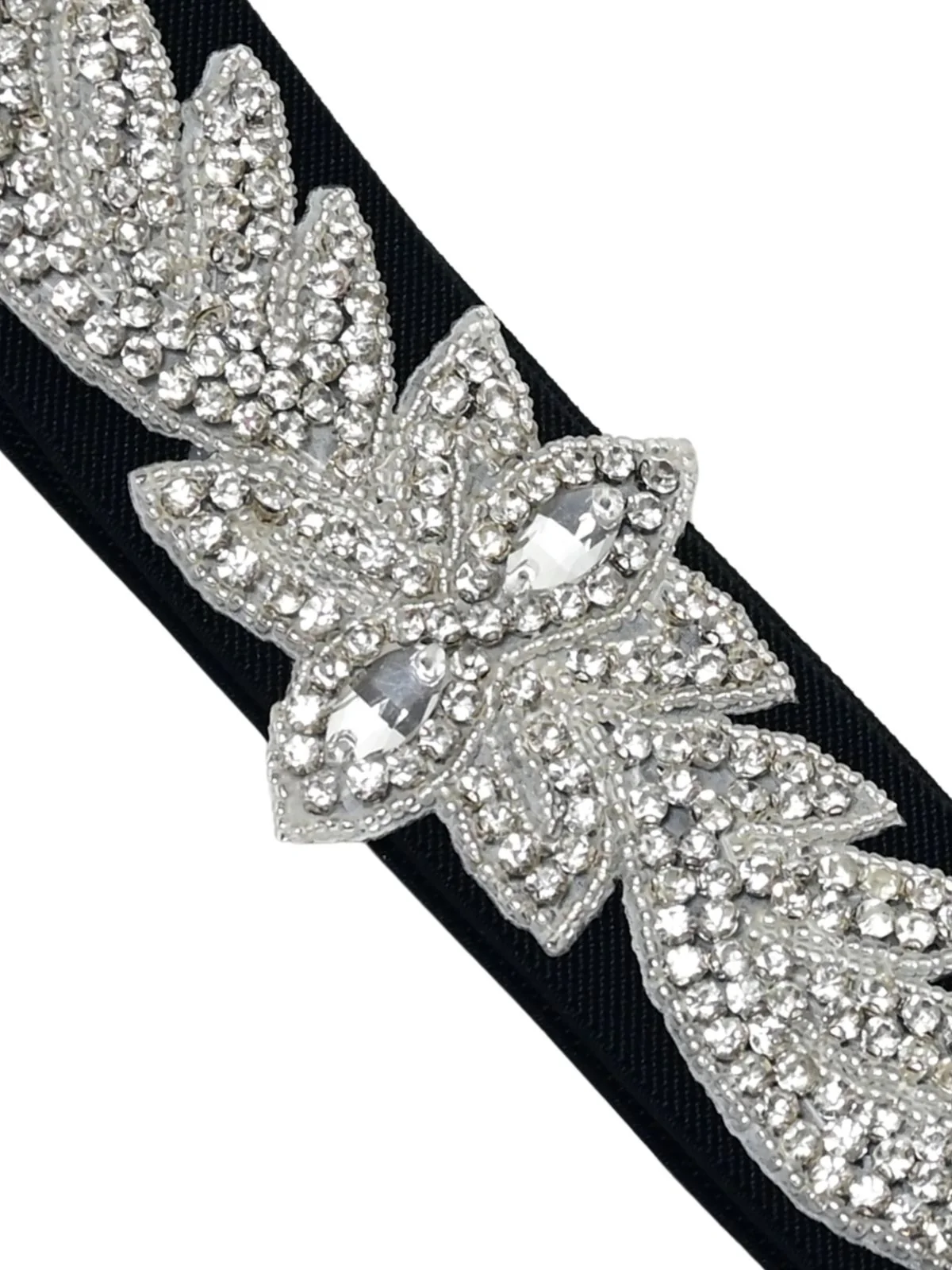 Odette Black Elastic Stone Belt For Women - Image 3