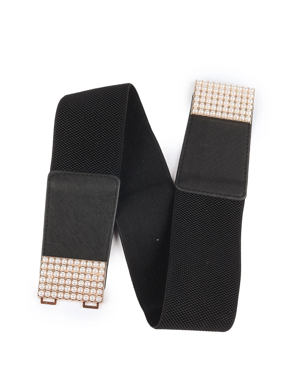 Odette Black Elastic With PU Embellished Belt For Women - Image 4