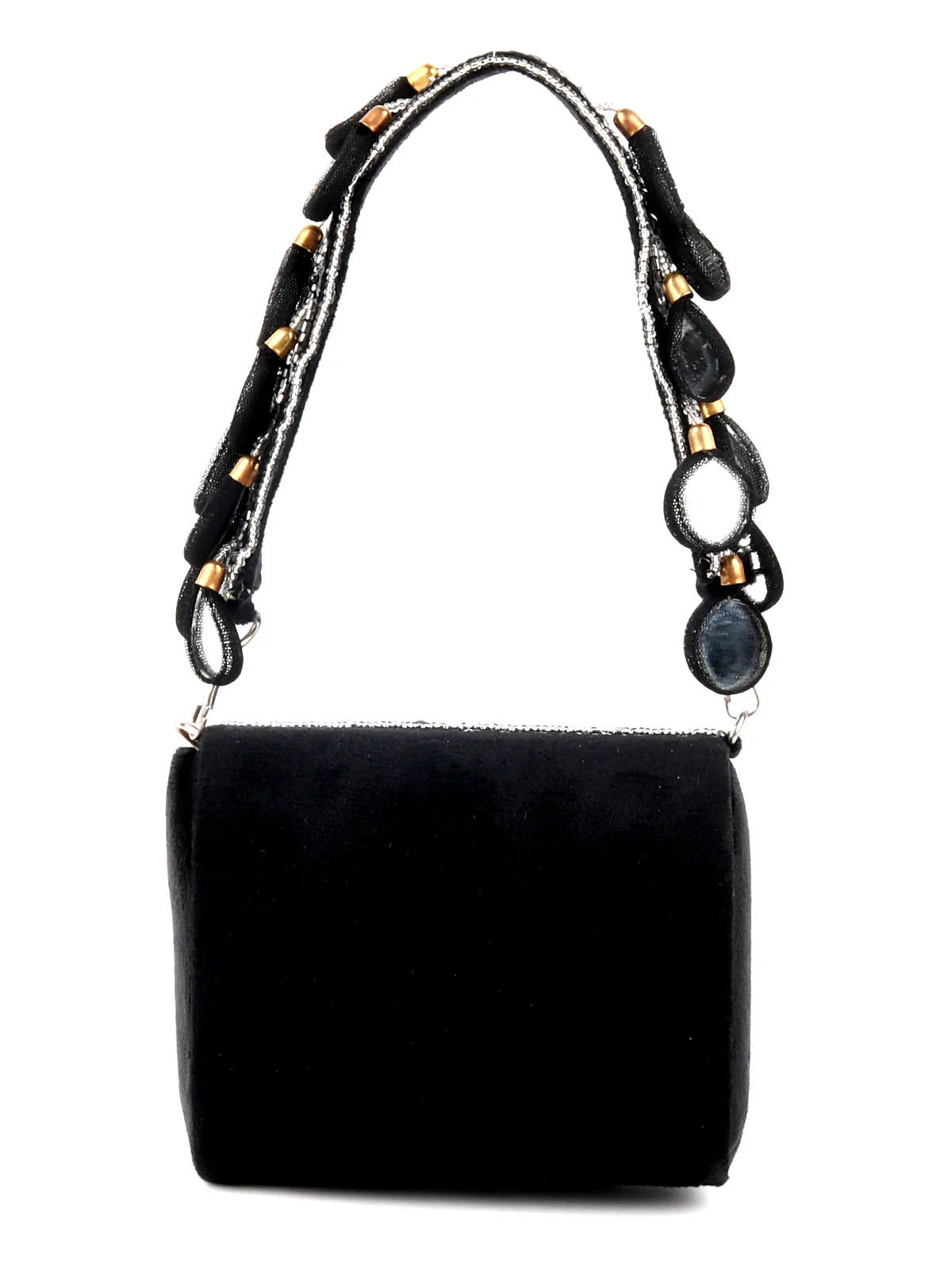Odette Black Embellished Clutch With Tassels For Women - Image 5