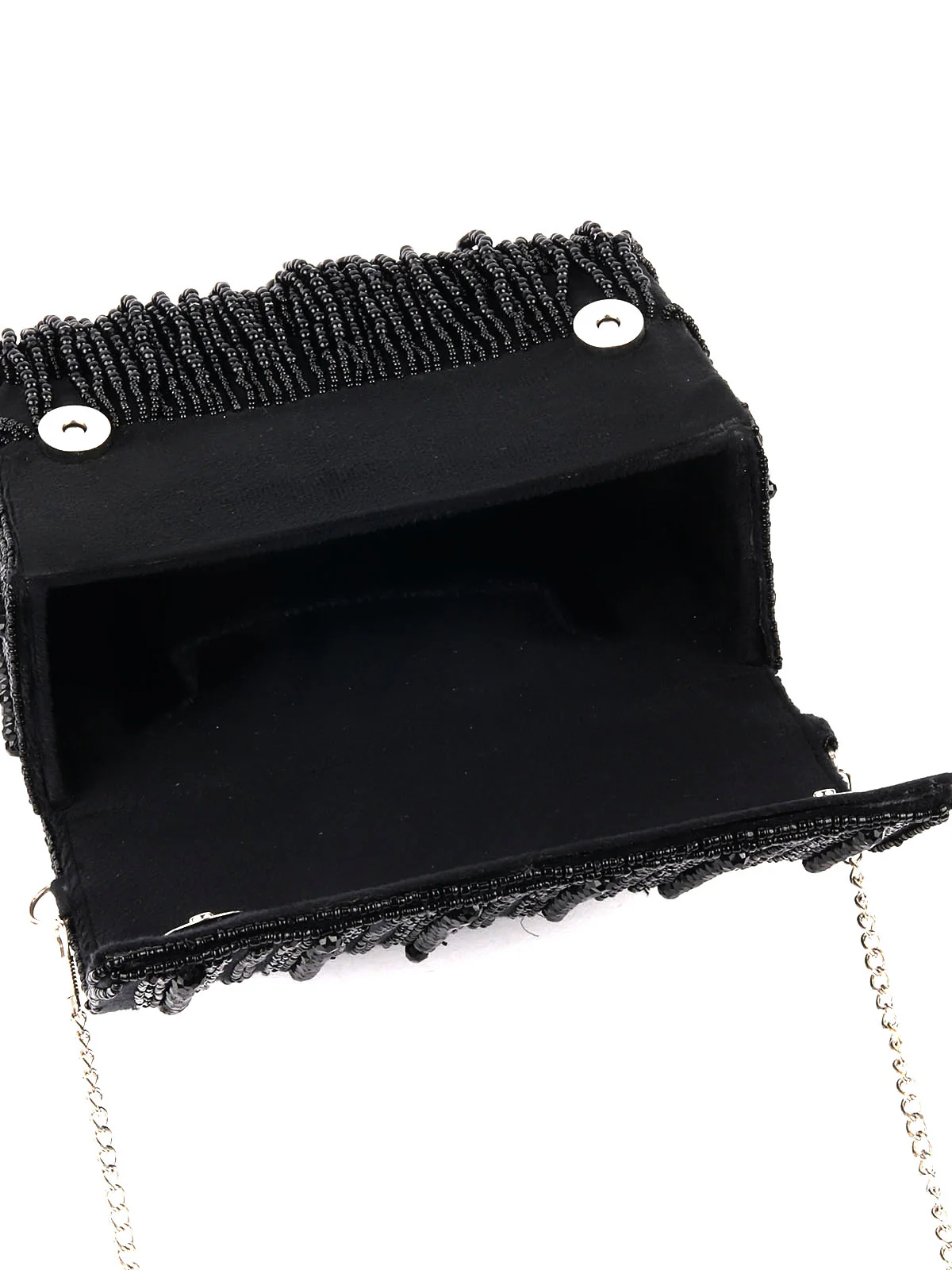 Odette Black Embellished Clutch With Tassels For Women - Image 6