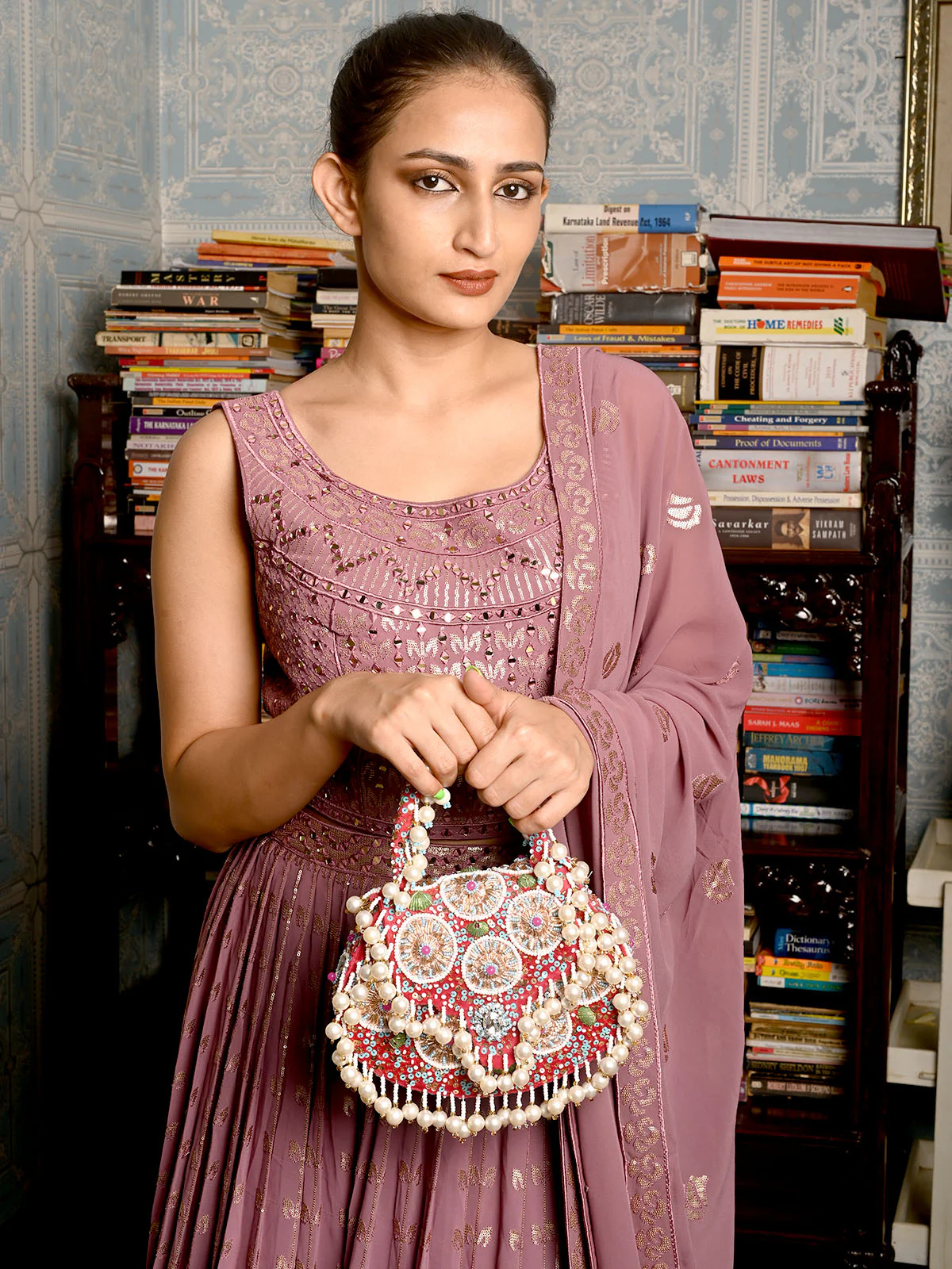 Odette Pink Embellished Clutches For Women