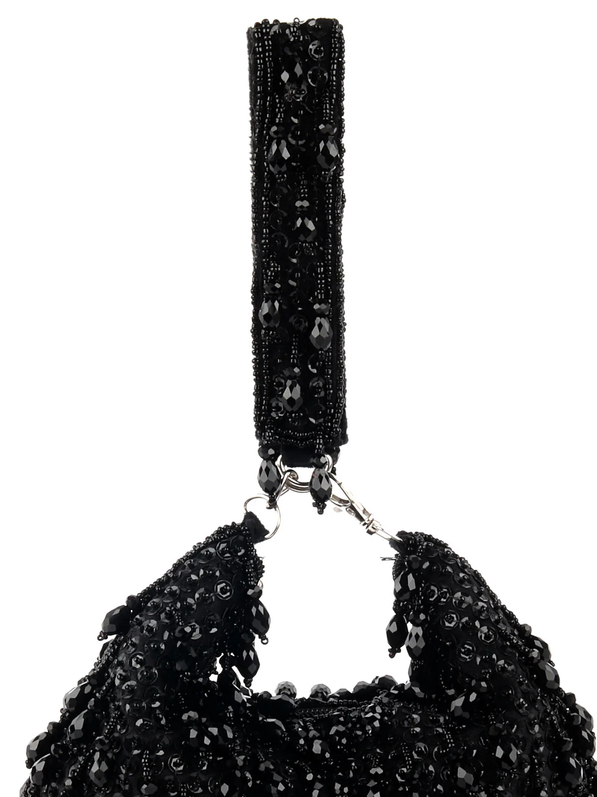 Odette Black Embellished Moon Clutch With Tassels For Women - Image 5