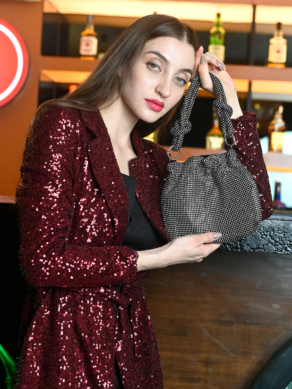 Odette Black Embellished Potli Bag For Women - Image 2