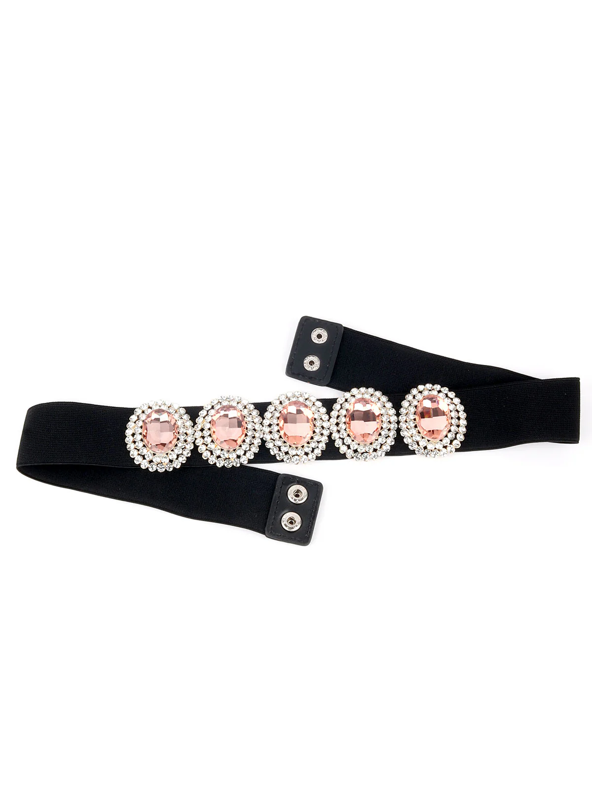 Odette Black Embellished Synthetic Stretchable Belt For Women - Image 3