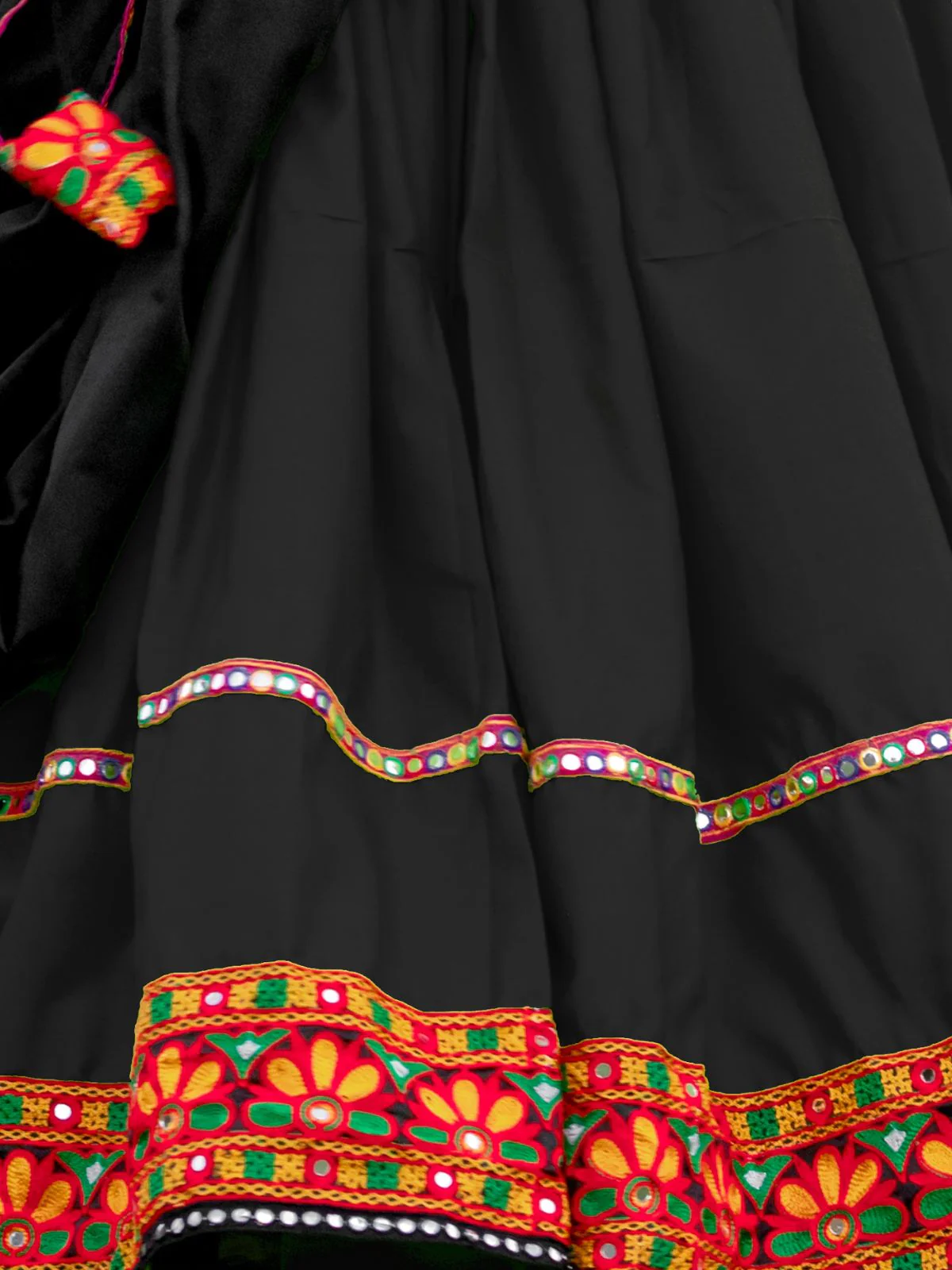 Odette Black Embroidered Cotton Semi Stitched Lehenga With Unstitched Blouse For Women - Image 8
