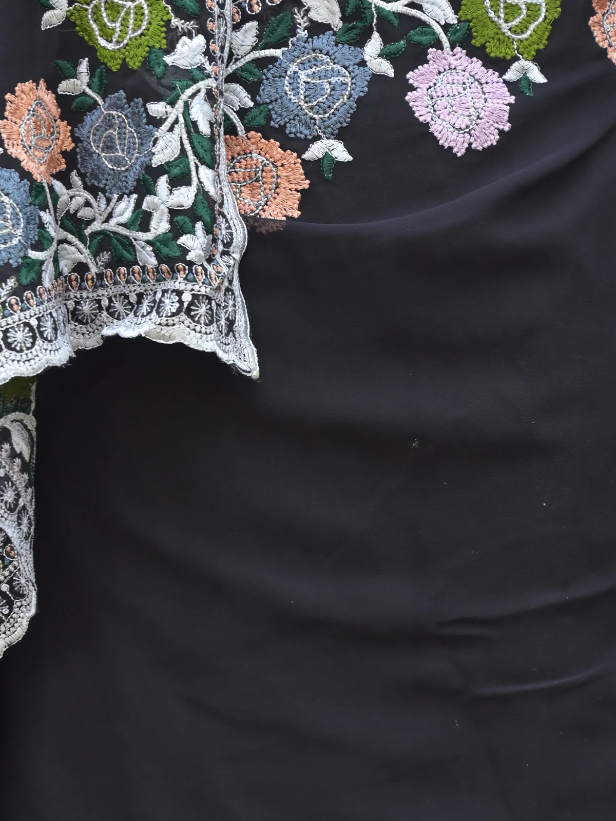 Odette Black Embroidered Georgette Saree with Unstitched Blouse for Women - Image 5
