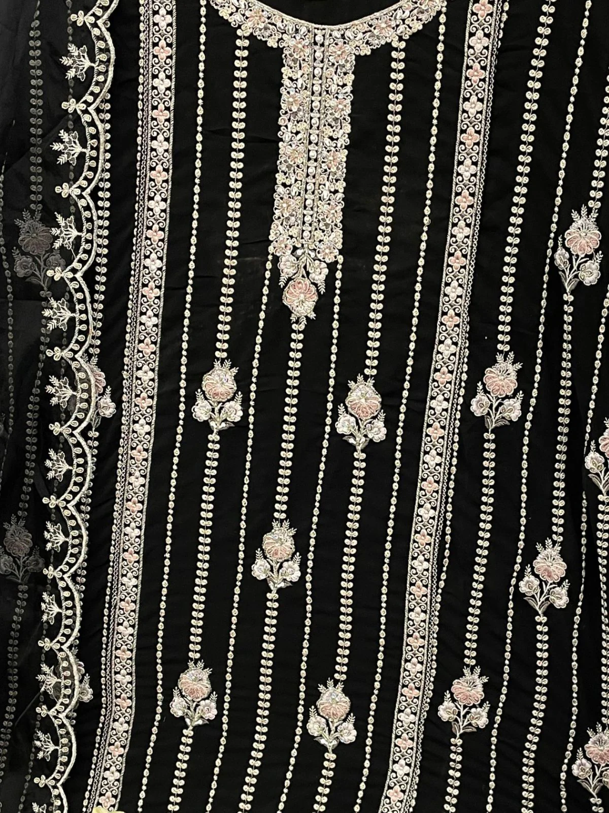 Odette Black Embroidered Georgette Semi Stitched Kurta Set With Dupatta For Women - Image 3