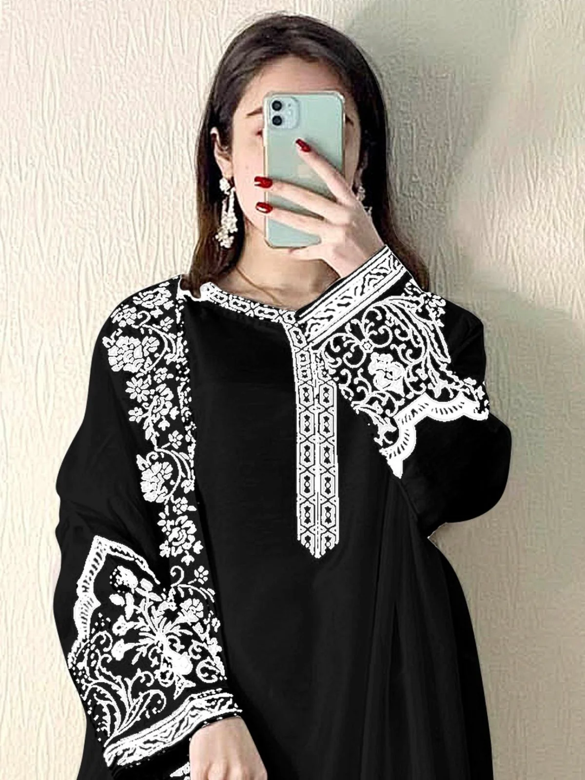 Odette Black Embroidered Georgette Semi Stitched Kurta Set with Dupatta For Women - Image 2