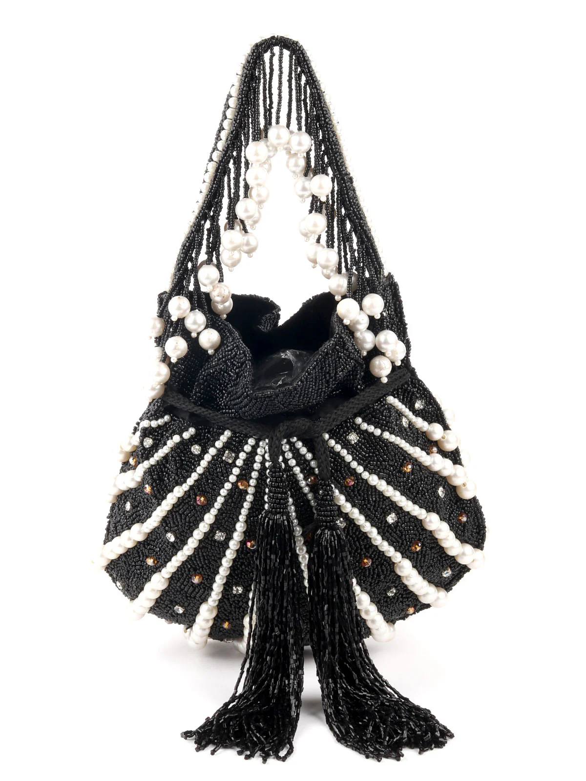 Odette Black Embroidered Potli Bag For Women - Image 3