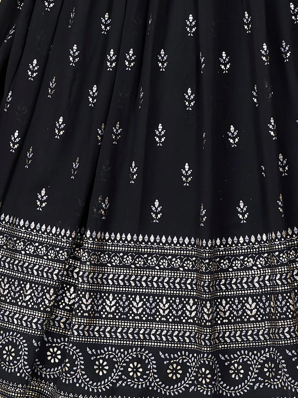 Odette Black Faux Georgette Metalic Multi Foil Work Stitched Gown With Dupatta For Women - Image 6