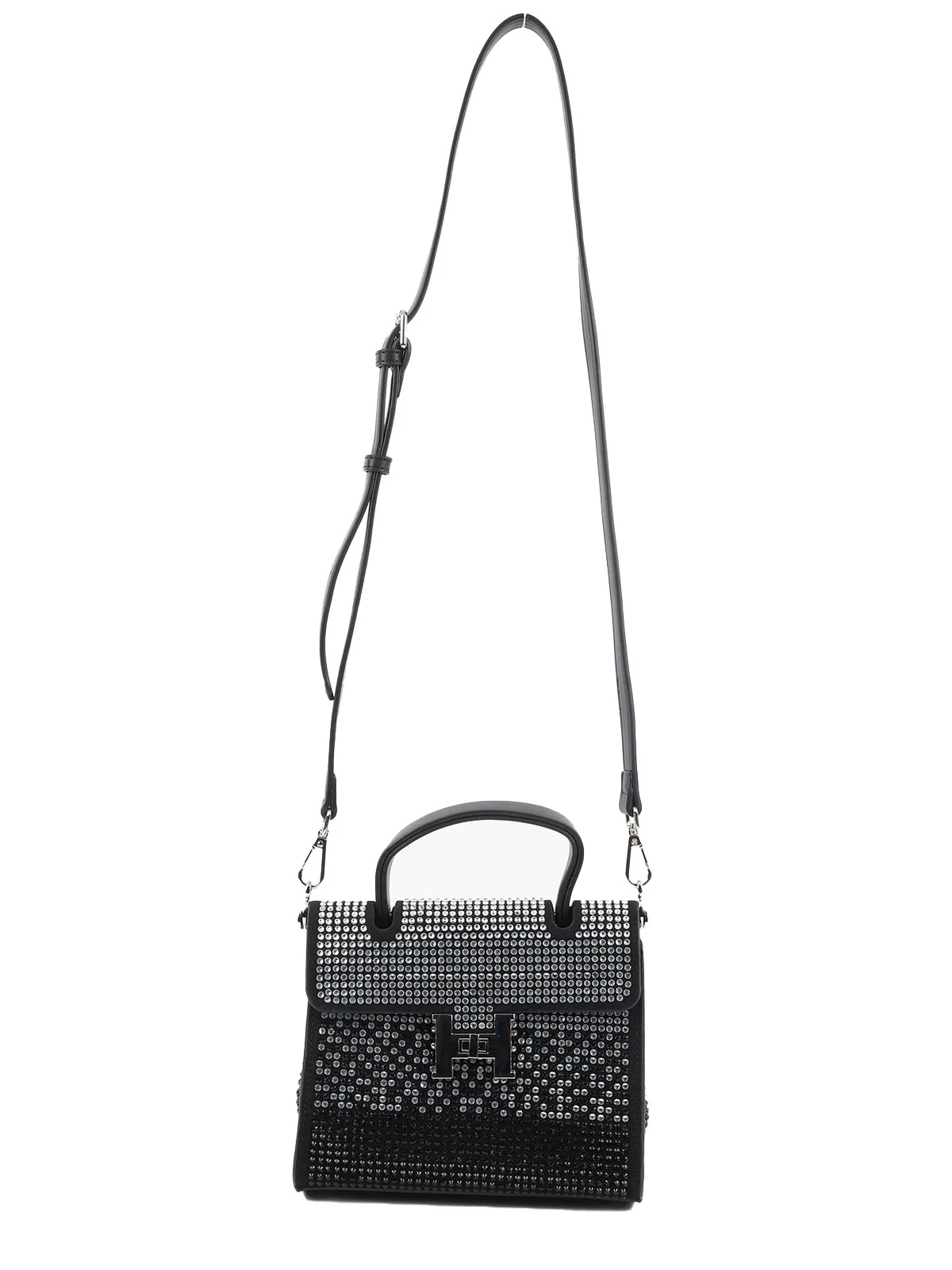 Odette Black Faux Leather Comprehensive With Silver Stone Work Sling Bag For Women - Image 3