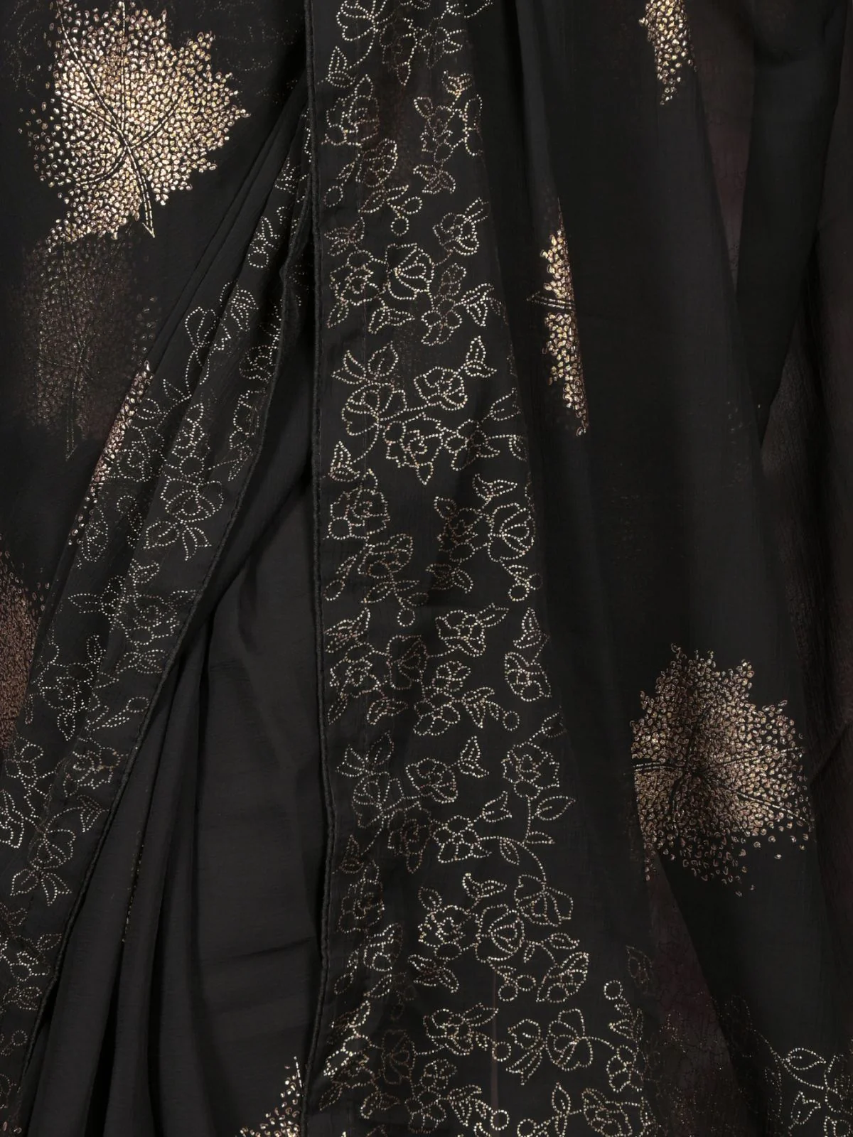Odette Black Foil Printed Chiffon Saree with Unstitched Blouse for Women - Image 5