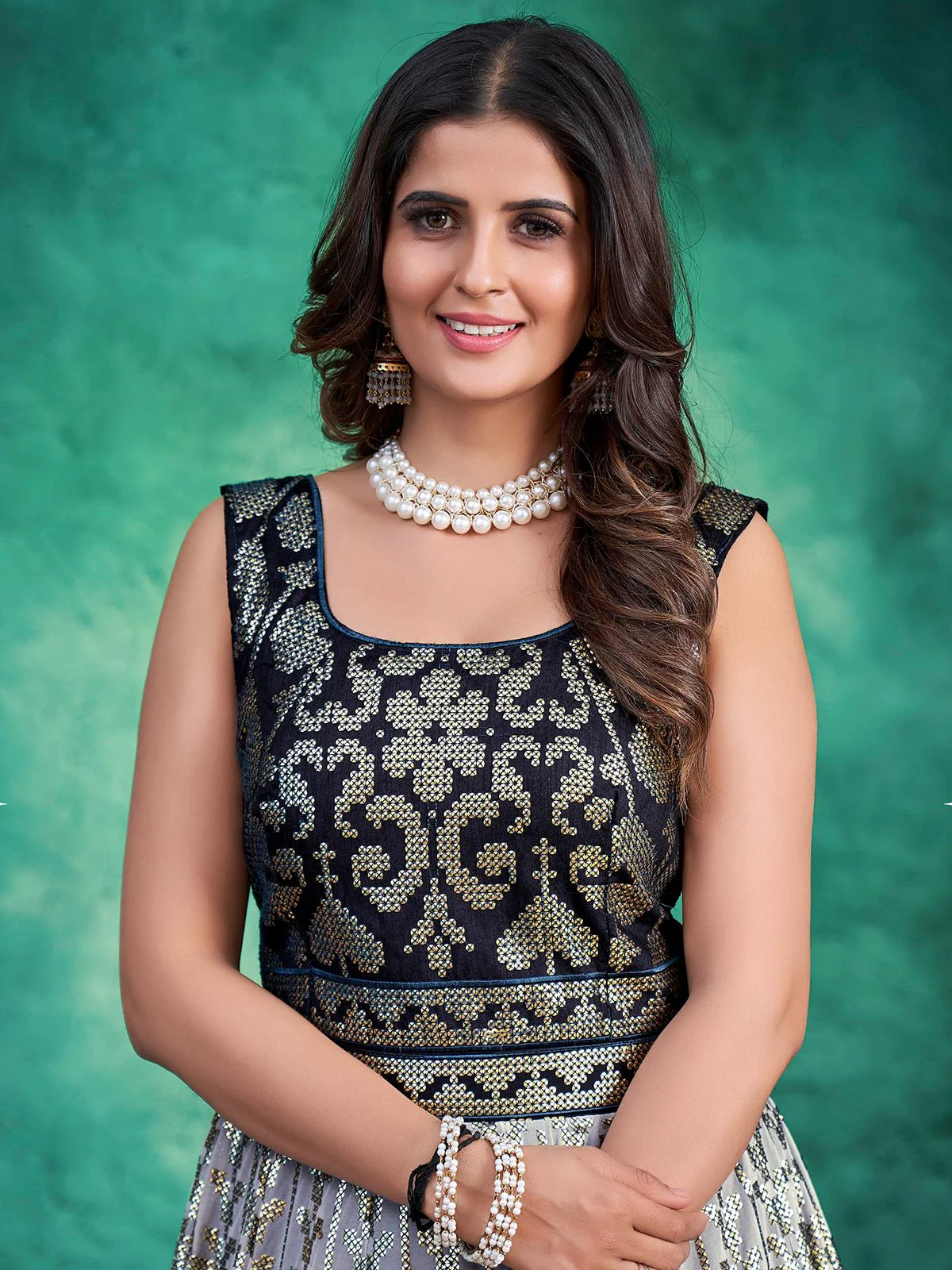 Odette Black Georgette Embellished Stitched Gown For Women - Image 3