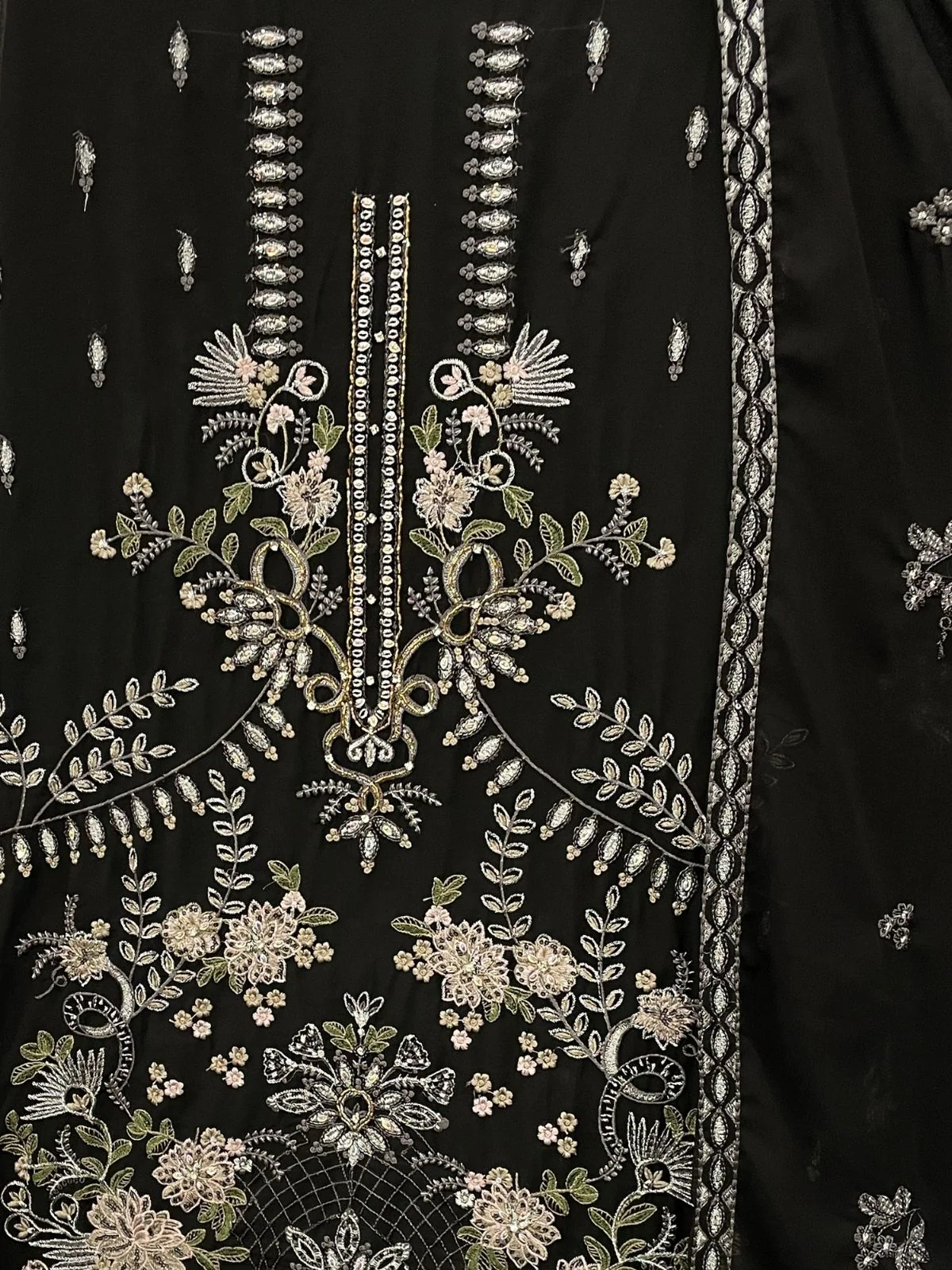 Odette Black Georgette Embroidered Semi-Sitched Kurta Set For Women - Image 3