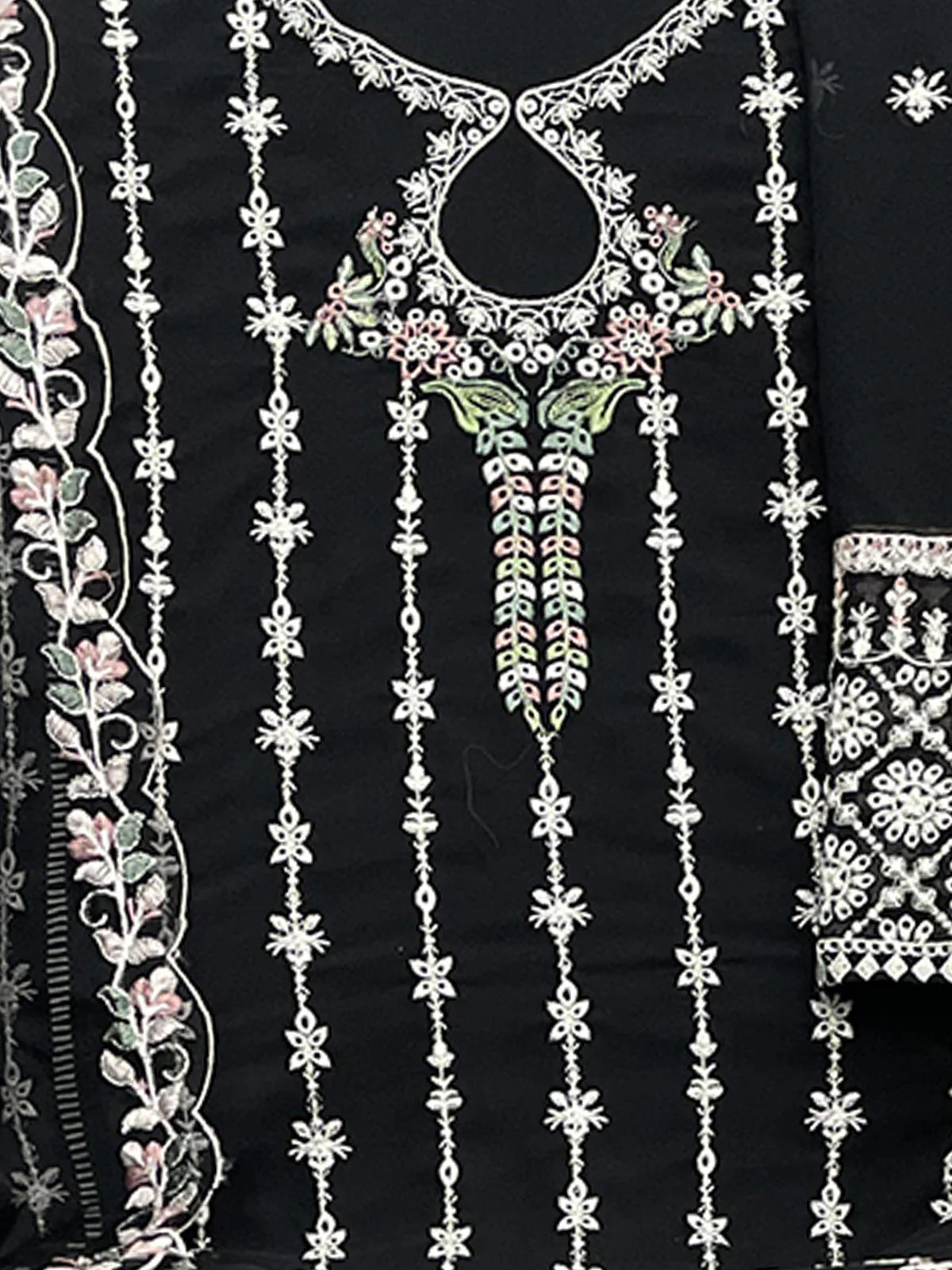 Odette Black Georgette Embroidered Semi Stitched Kurta Set For Women - Image 3