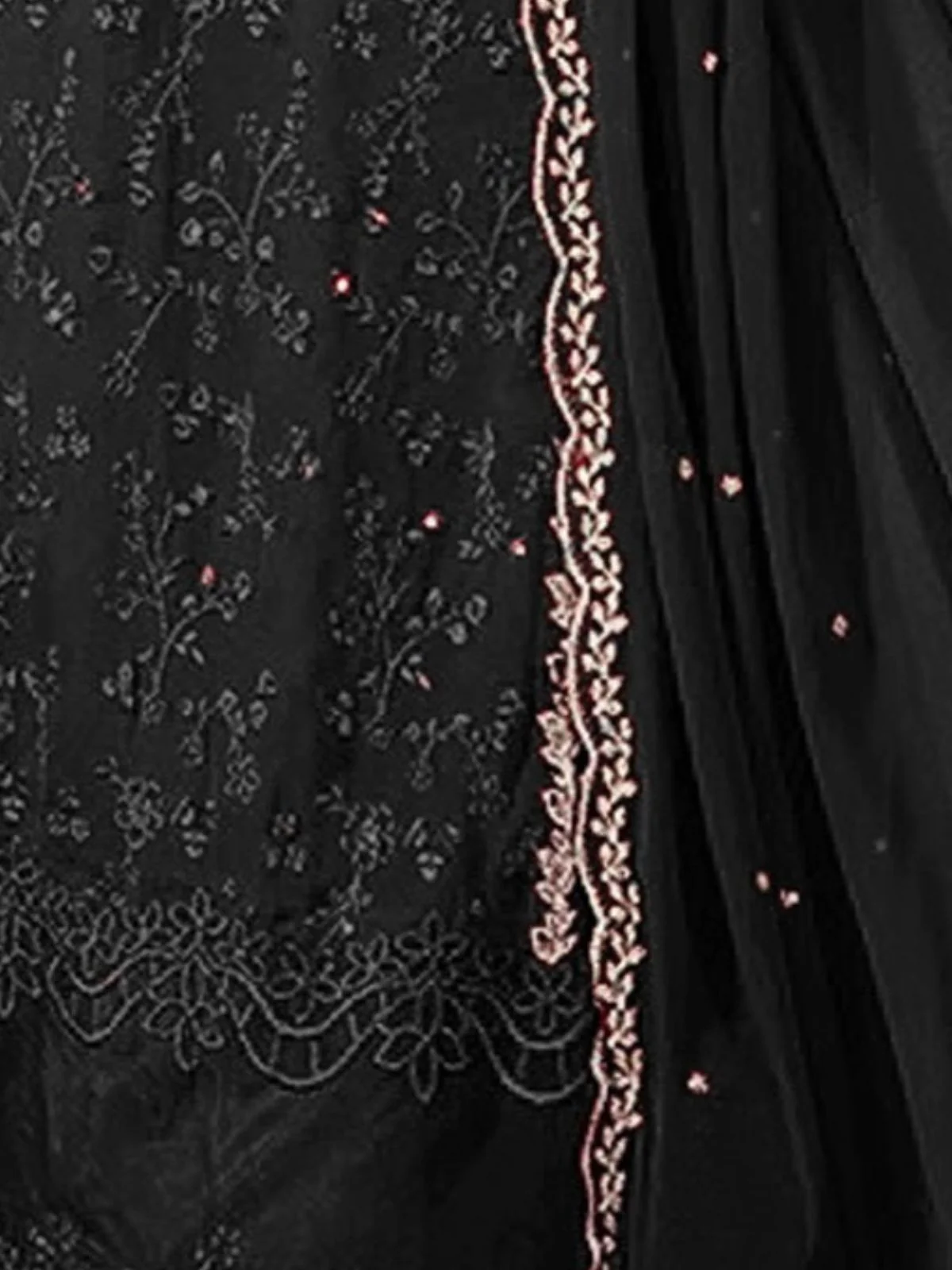 Odette Black Georgette Embroidered Semi-Stitched Kurta Set For Women - Image 3