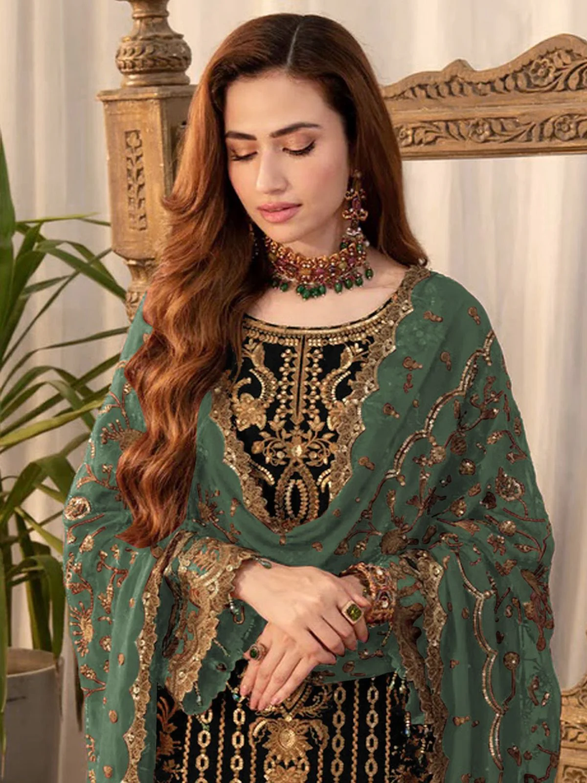 Odette Black Georgette Embroidered Semi-Stitched Kurta Set For Women - Image 2