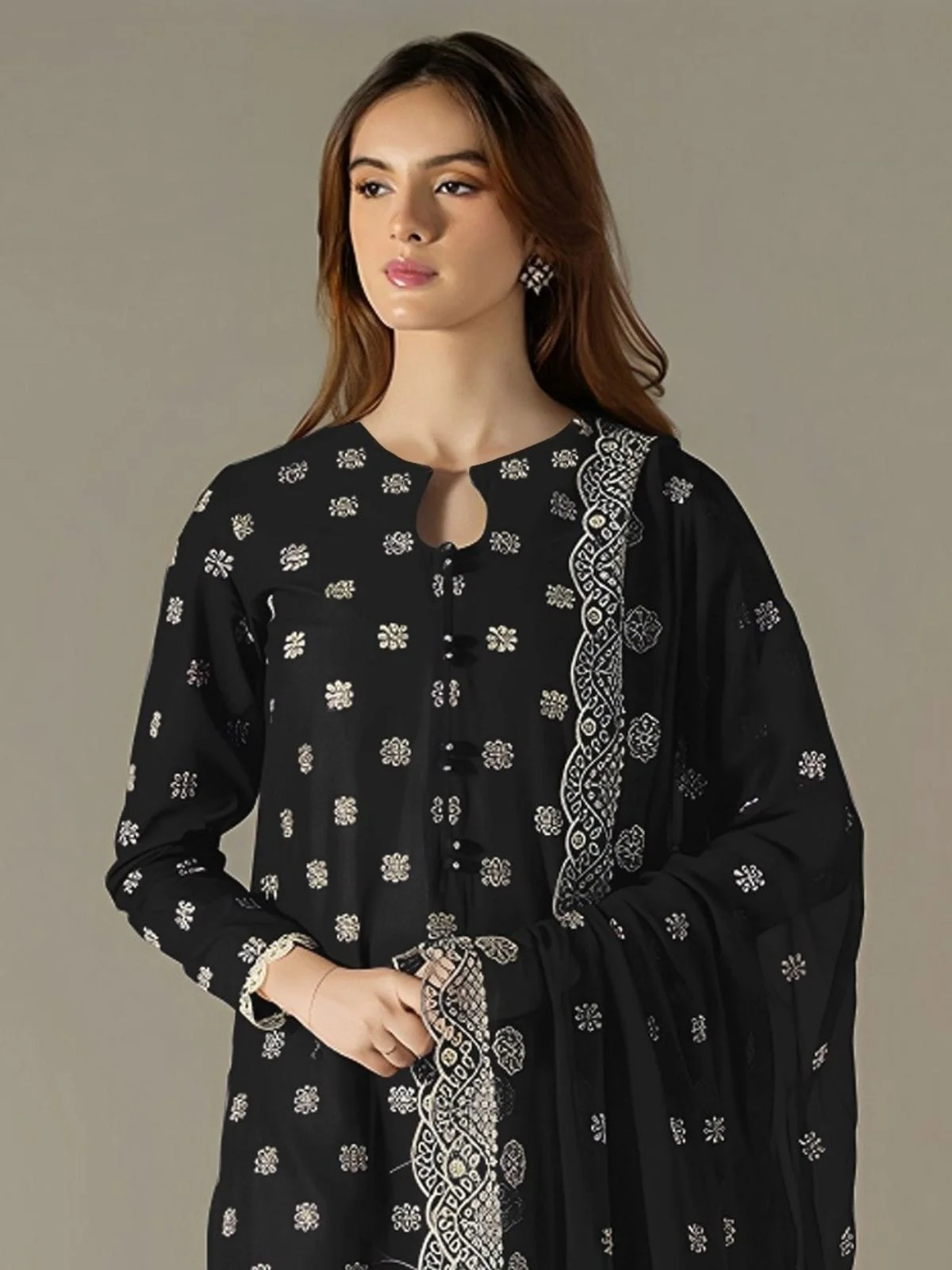 Odette Black Georgette Embroidered Semi Stitched Kurta Set For Women - Image 2