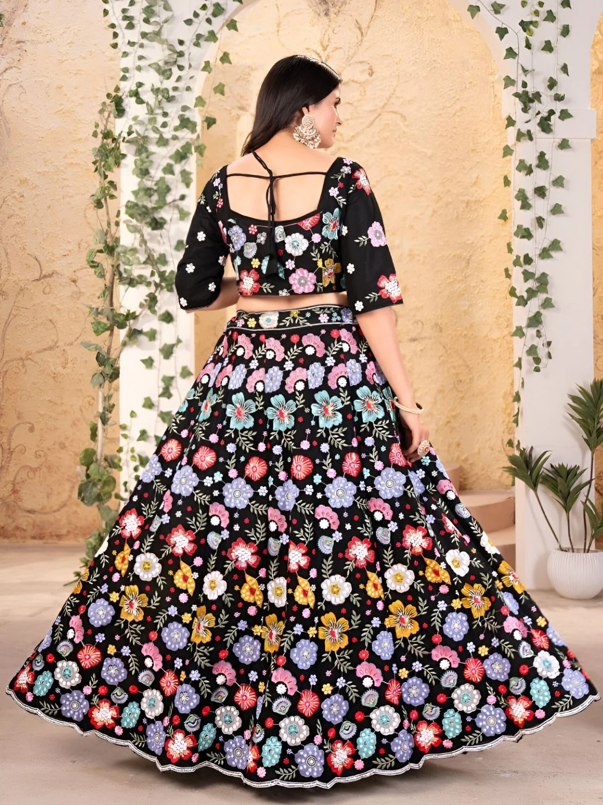 Odette Black Georgette Embroidered Semi-Stitched lehenga For Women - Image 5