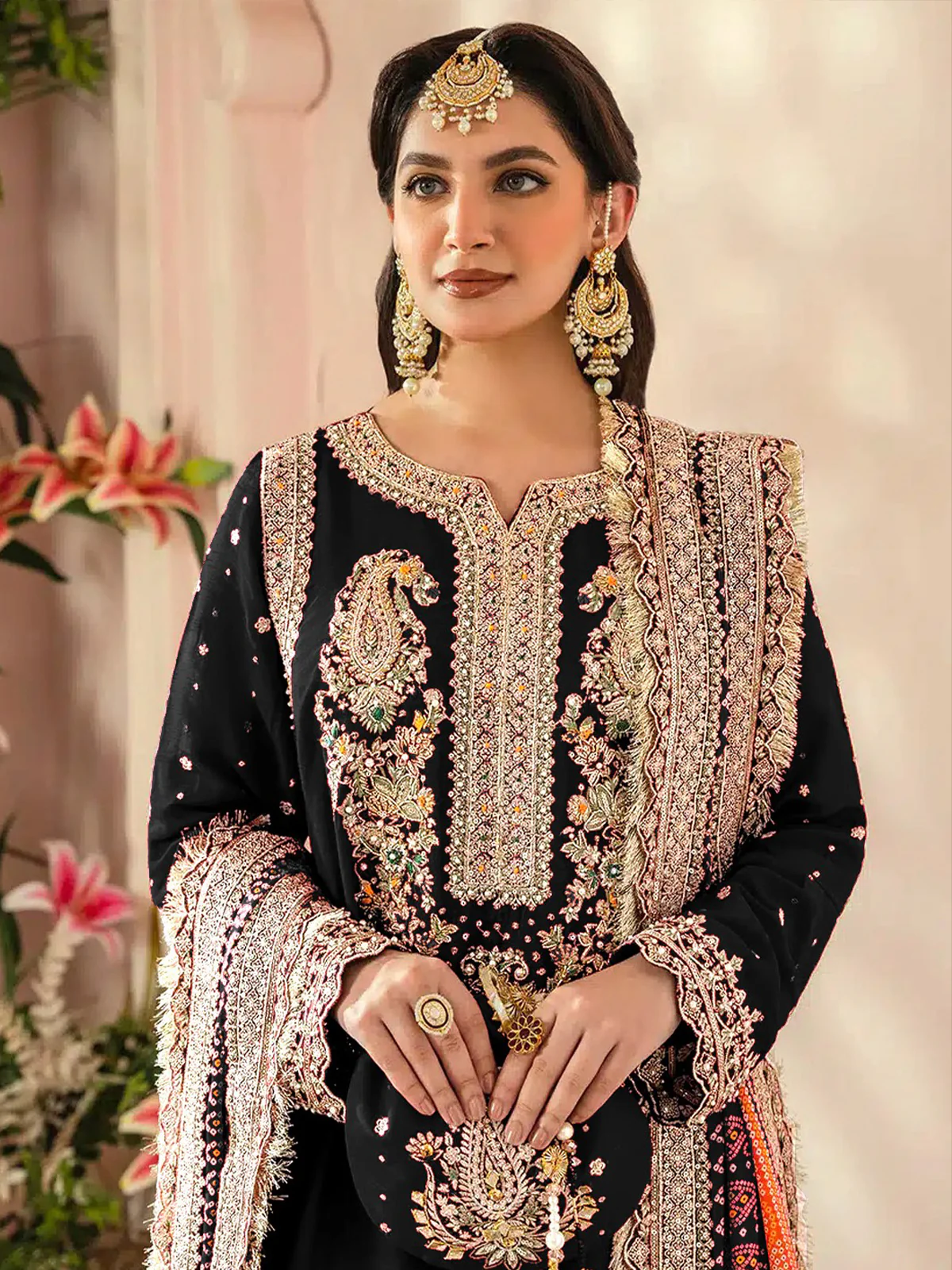 Odette Black Georgette Embroidered Semi Stitched Salwar Suit For Women - Image 2