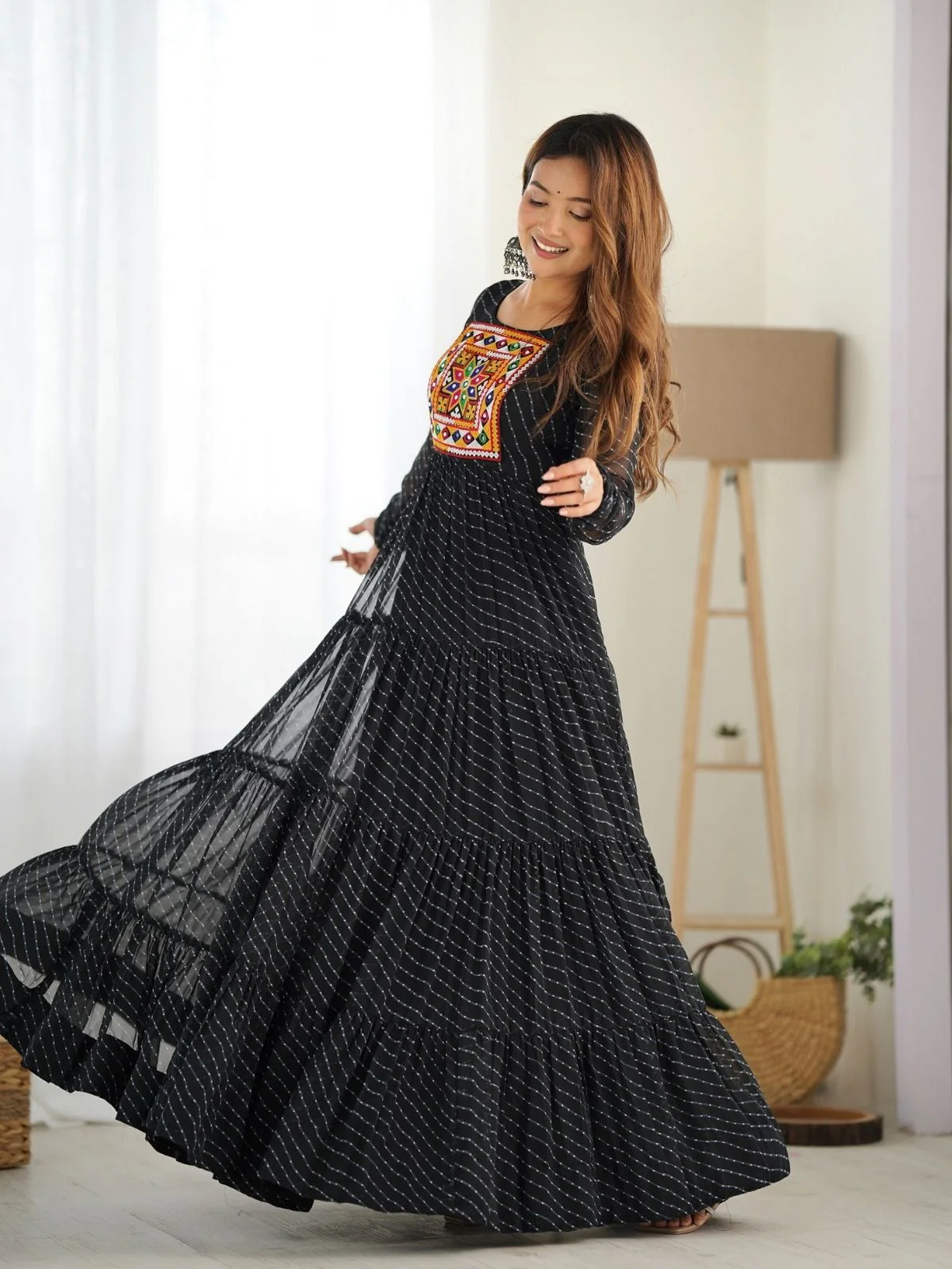 Odette Black Georgette Embroidered Stitched Gown For Women - Image 3