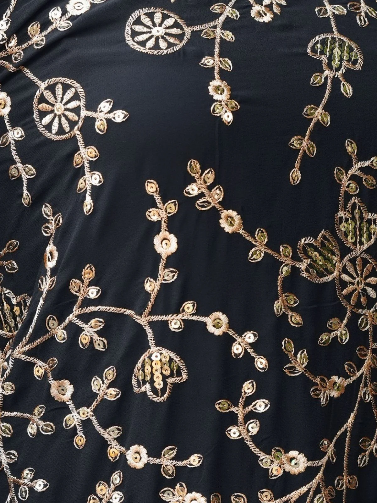 Odette Black Georgette Embroidered Stitched Kurta Set For Women - Image 4