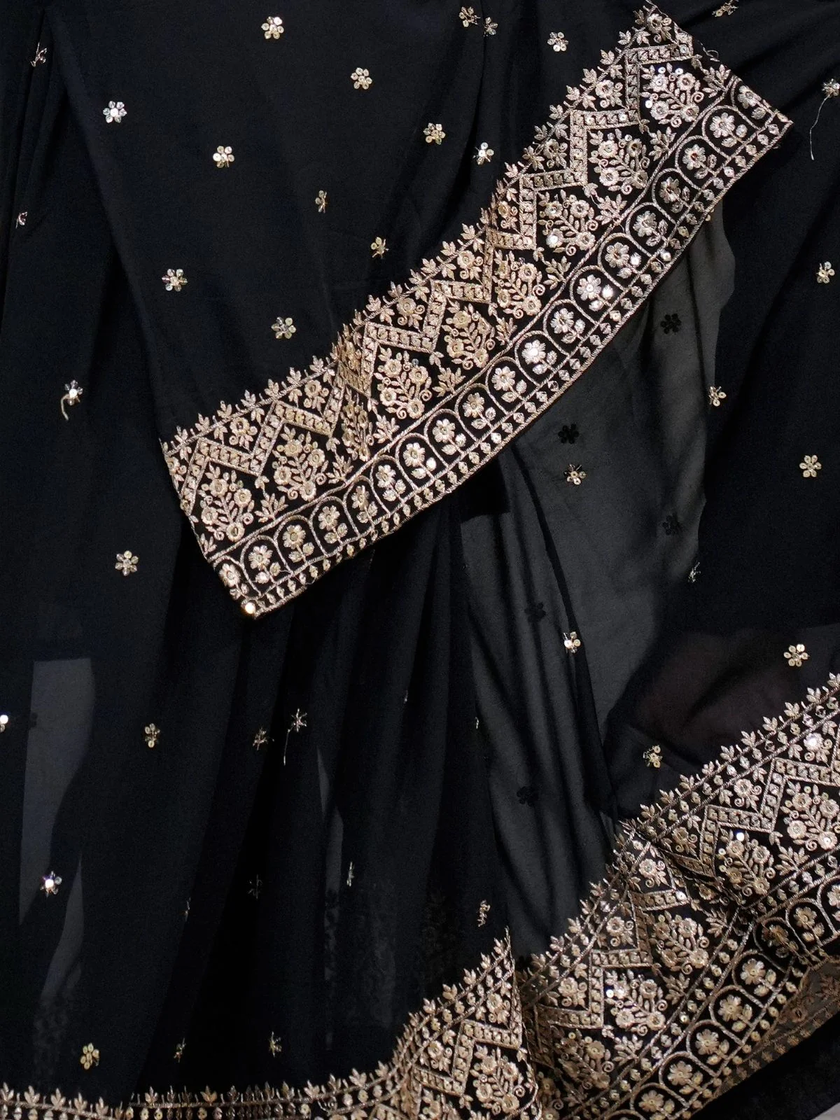 Odette Black Georgette Embroidered Stitched Kurta Set For Women - Image 3