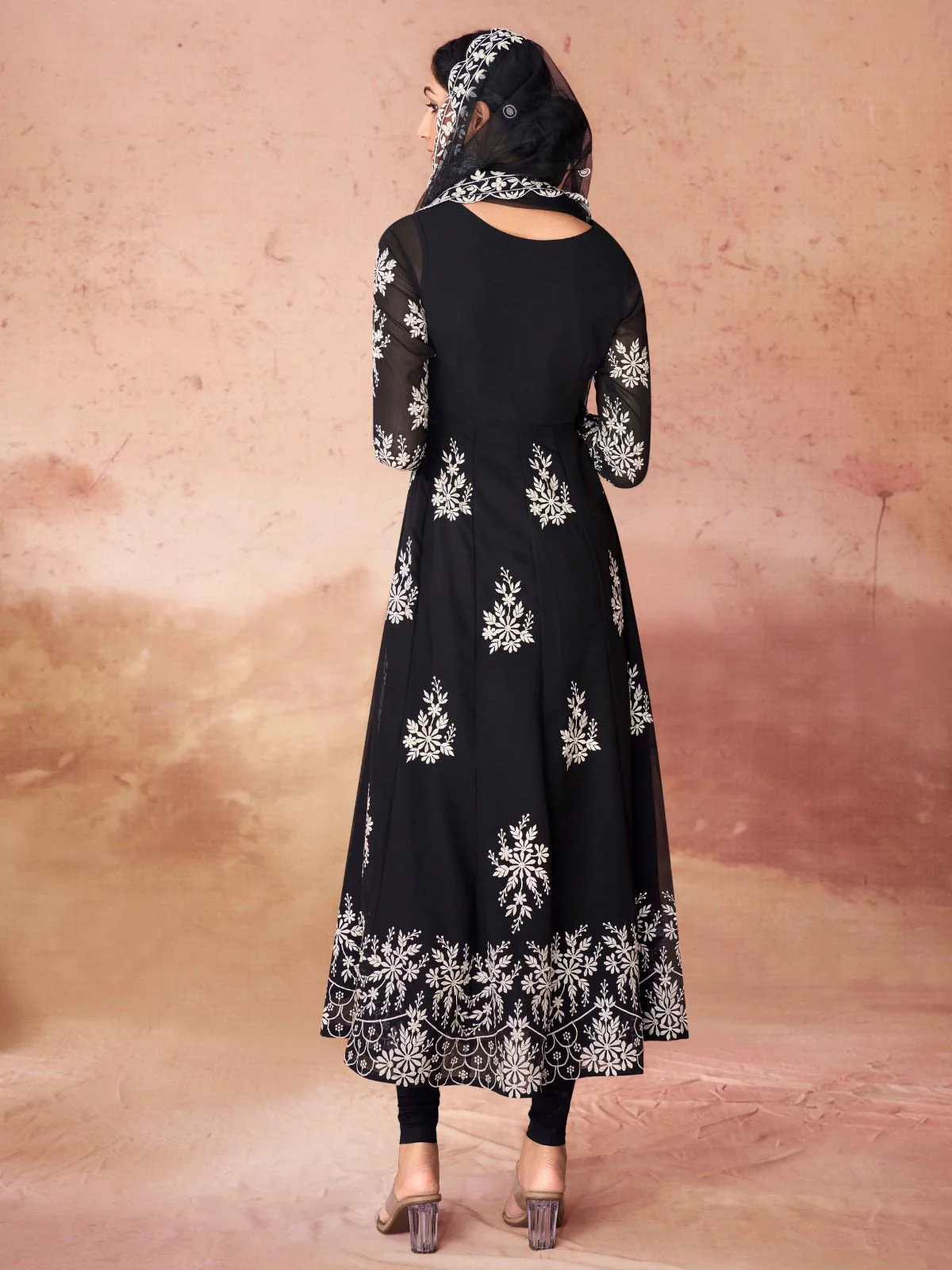 Odette Black Georgette Embroidered Stitched Gown For Women - Image 5