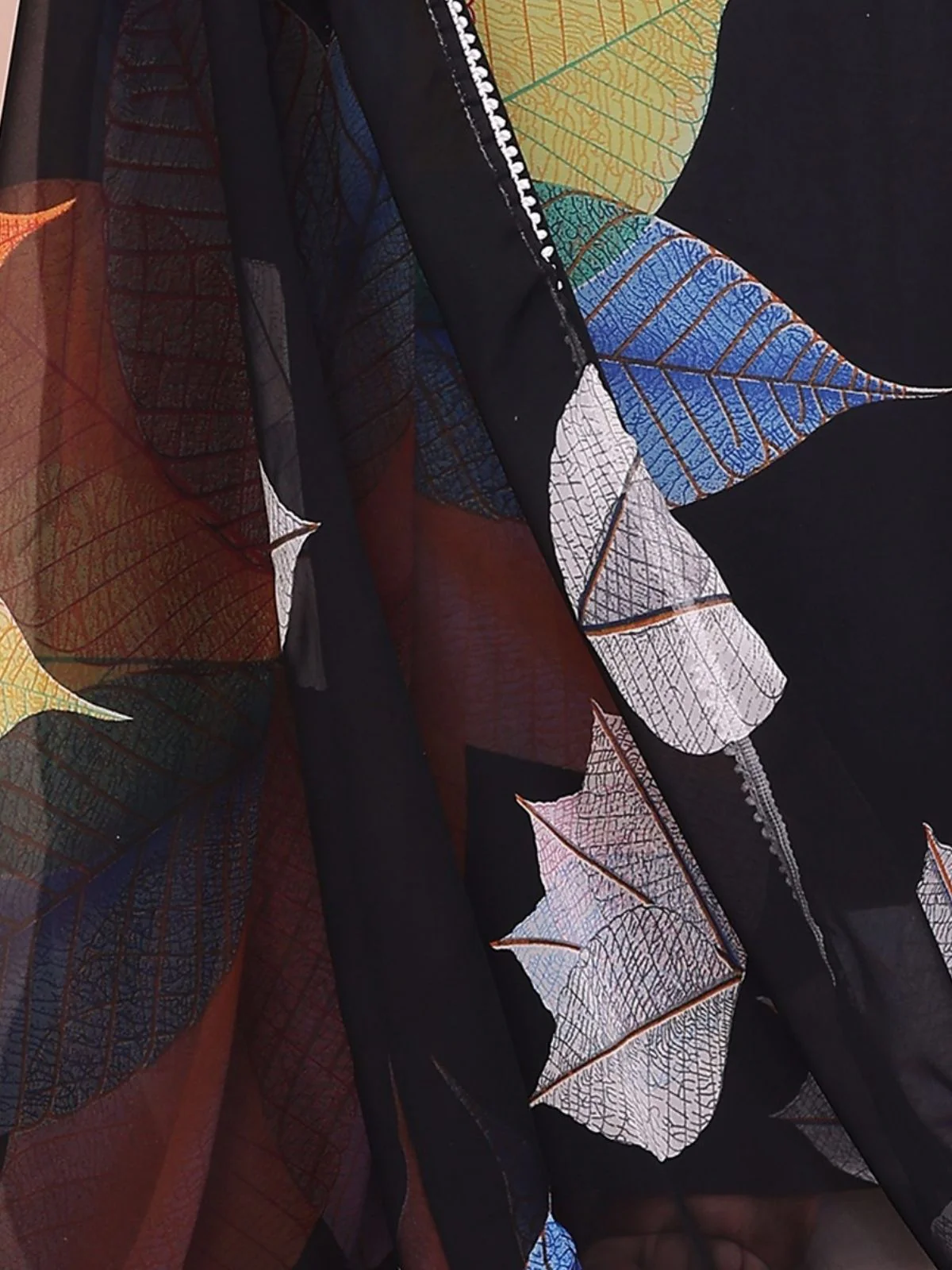 Odette Black Georgette Printed & Ruffle Saree For Women - Image 5