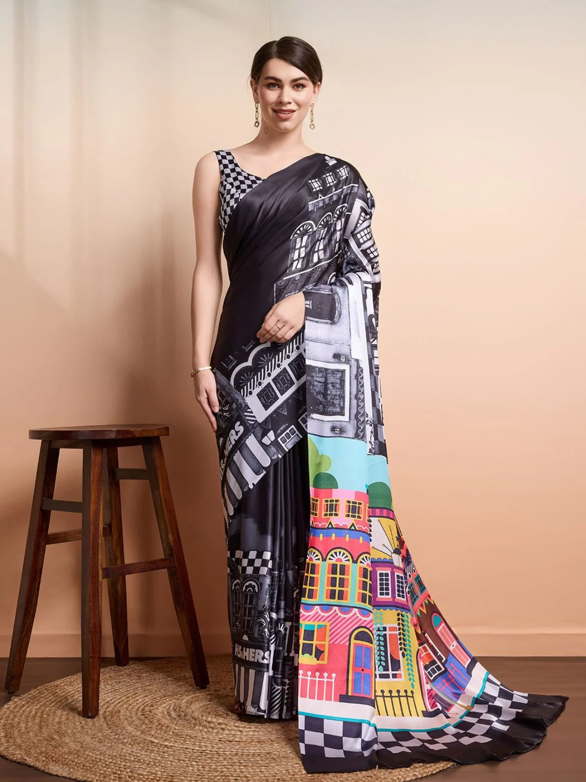 Odette Black Georgette Printed Saree For Women