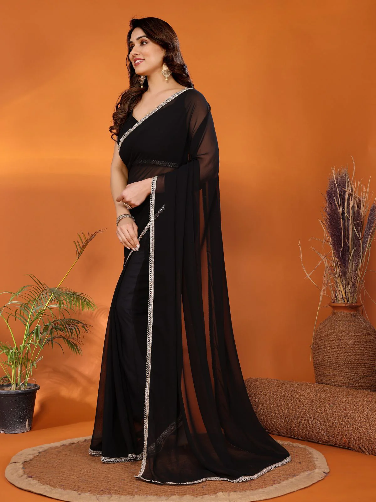 Odette Black Georgette Printed Saree For Women - Image 2