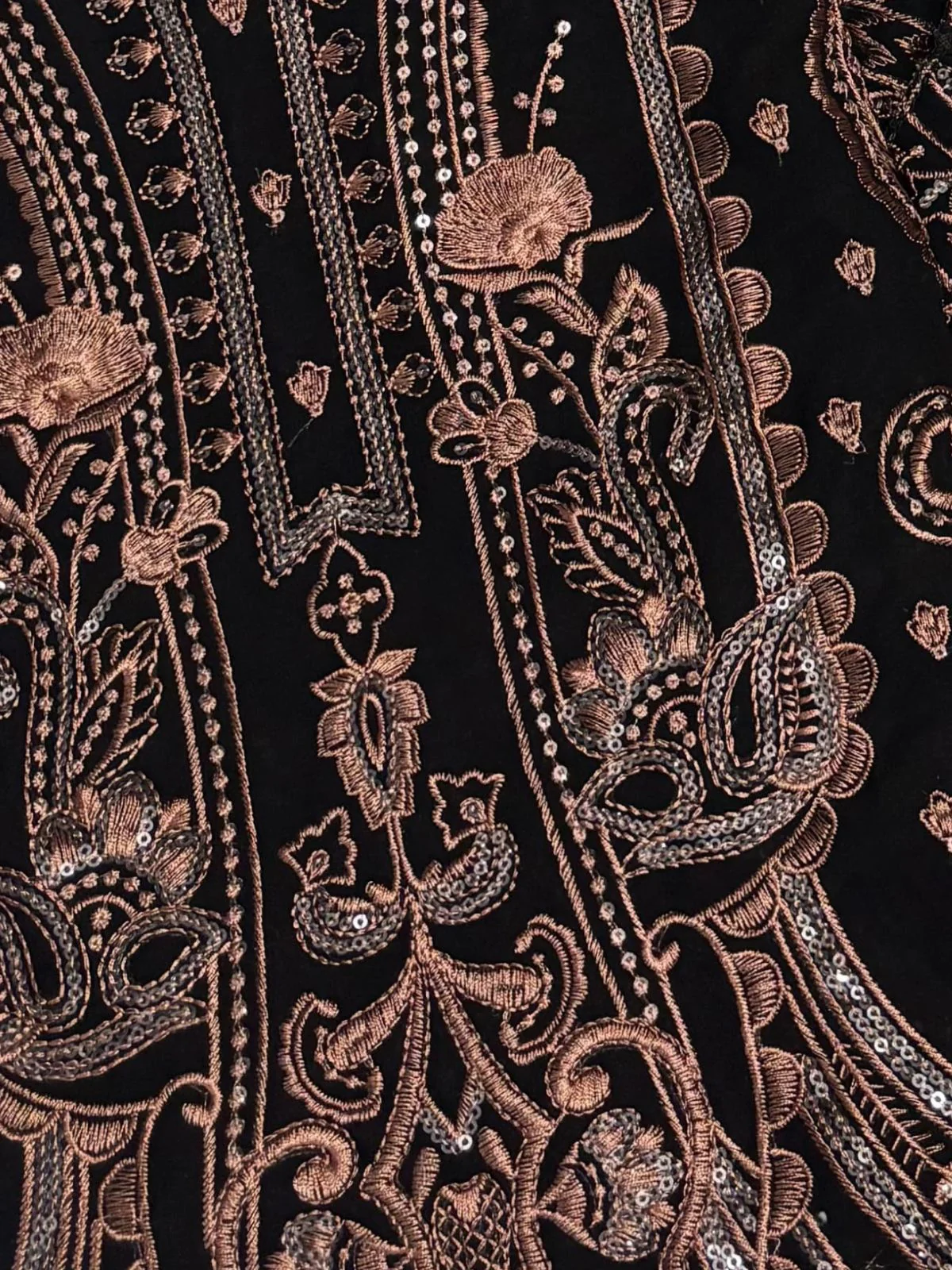 Odette Black Georgette Rose Gold Embroidered Semi-Stitched Kurta Set For Women - Image 3