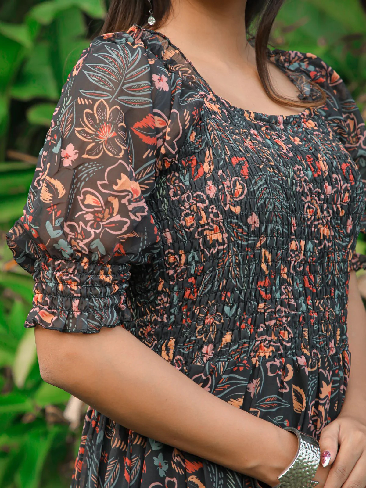 Odette Black Georgette Stitched Printed Indo Western Dress For Women - Image 7